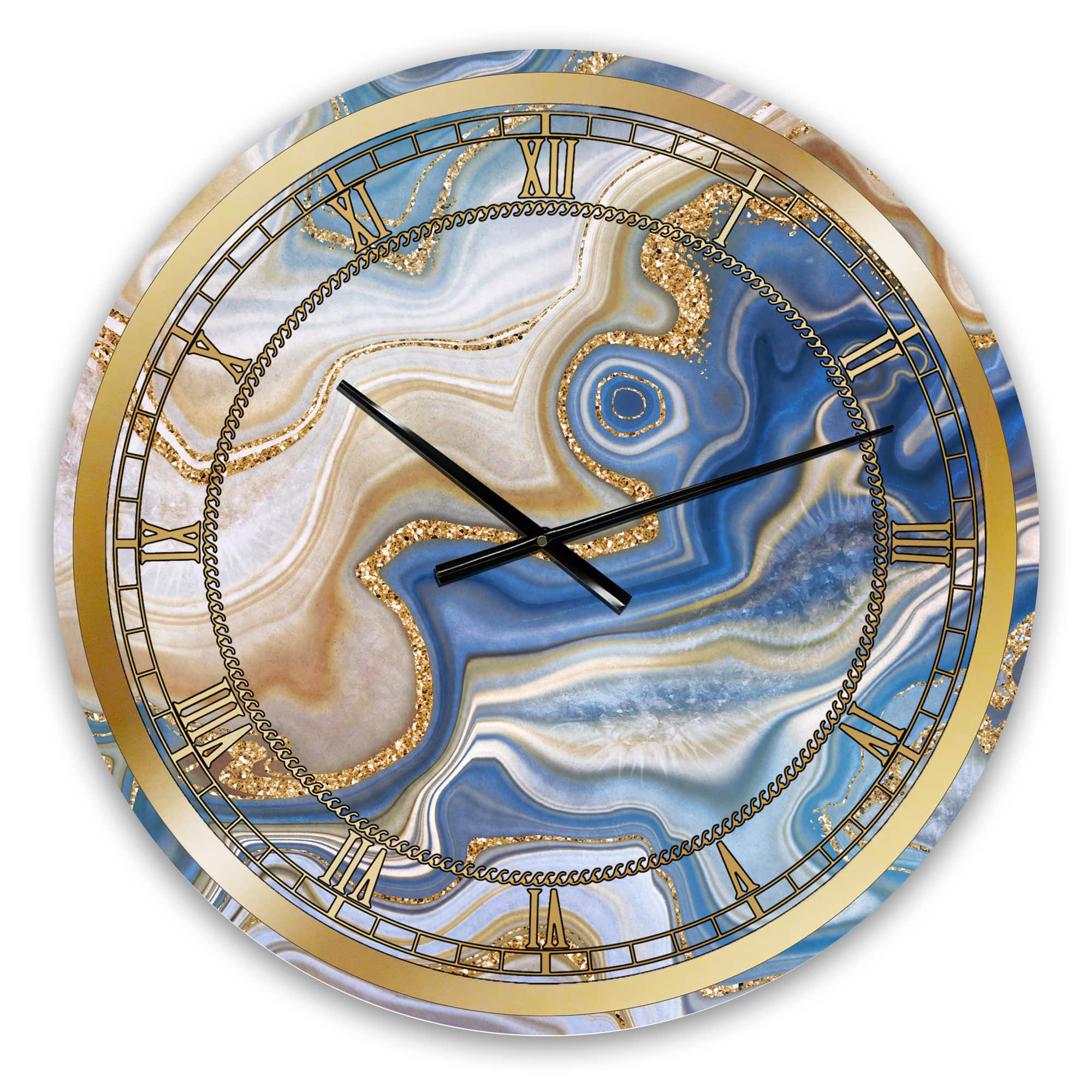 Designart &#x27;Ocean Blue Golden Jasper Agate Ii Modern Wall Clock