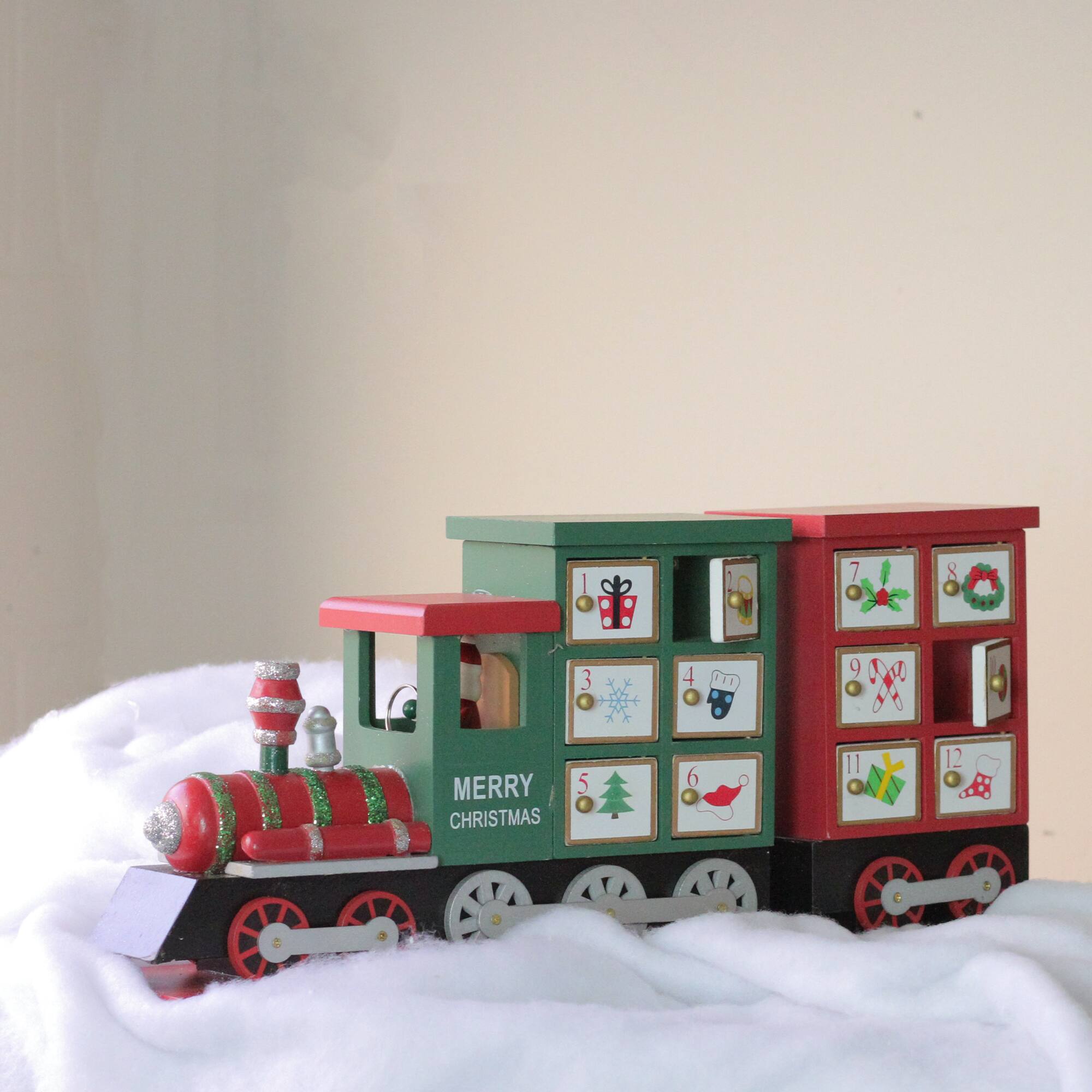 16.5" Locomotive Train Wood Christmas Advent Calendar