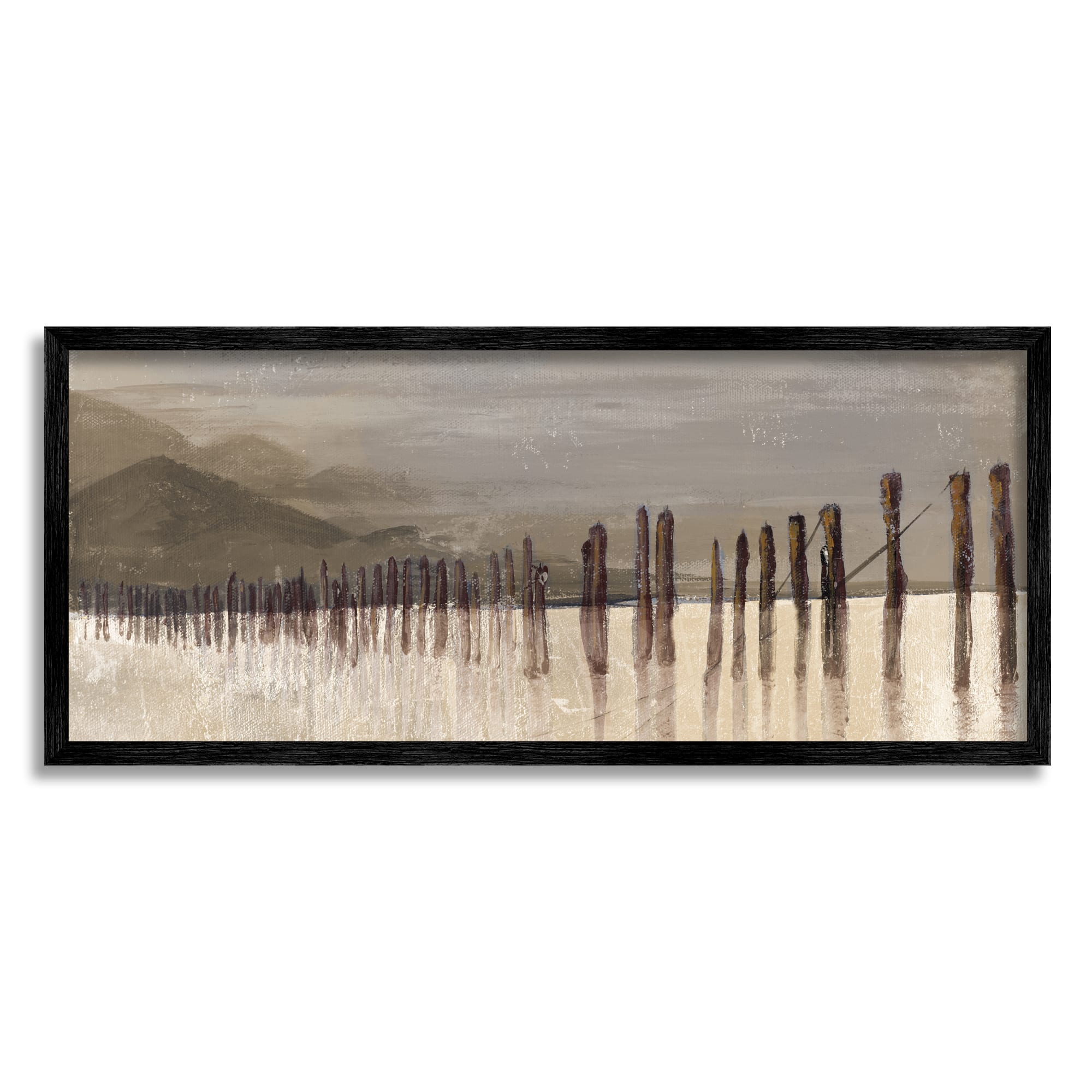 Stupell Industries Abstract Mountain Range Wooden Pillars Monochromatic Brown in Black Frame Wall Art