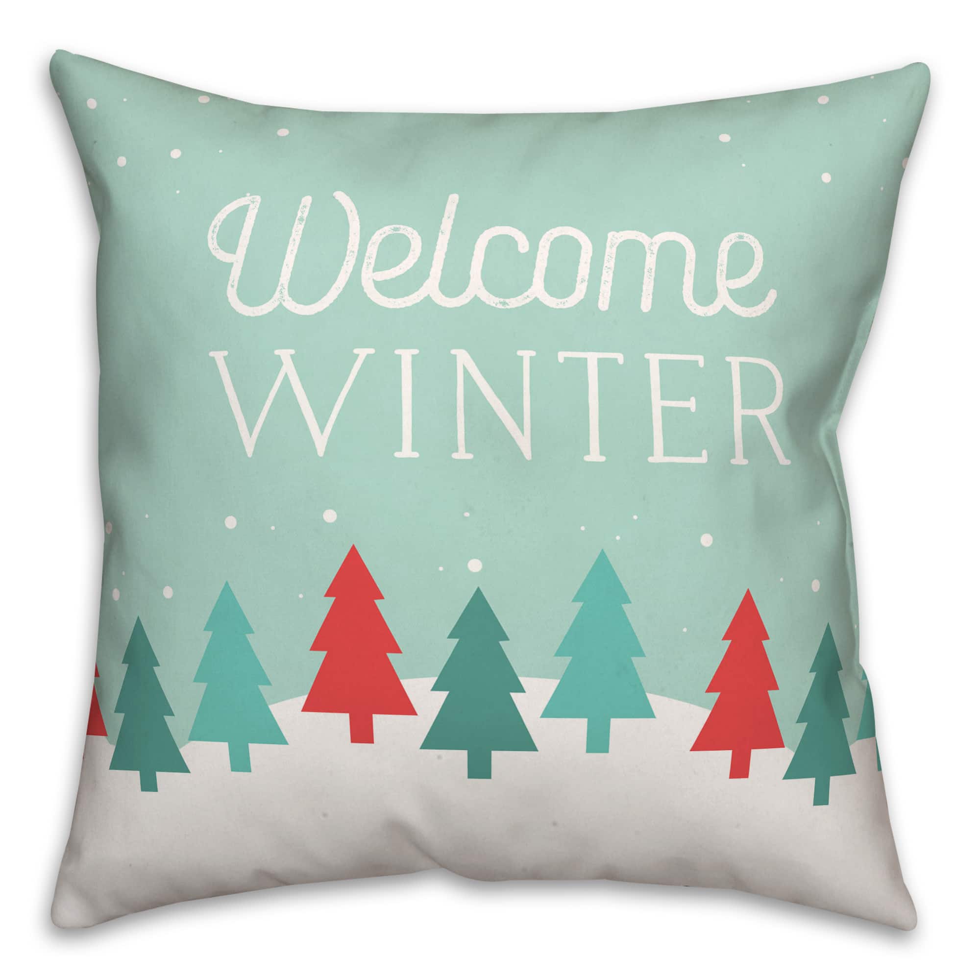 Welcome Winter Retro Forest 18x18 Throw Pillow