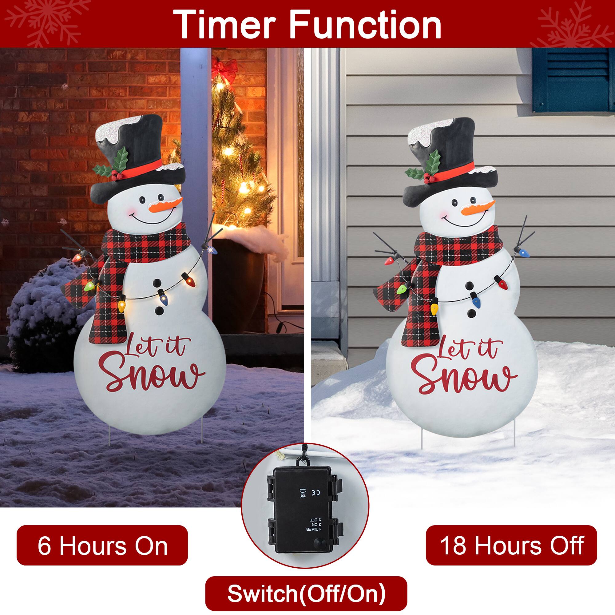 Glitzhome&#xAE; 36&#x22; Lighted Metal Christmas Snowman Yard Stake with Colorful Bulbs