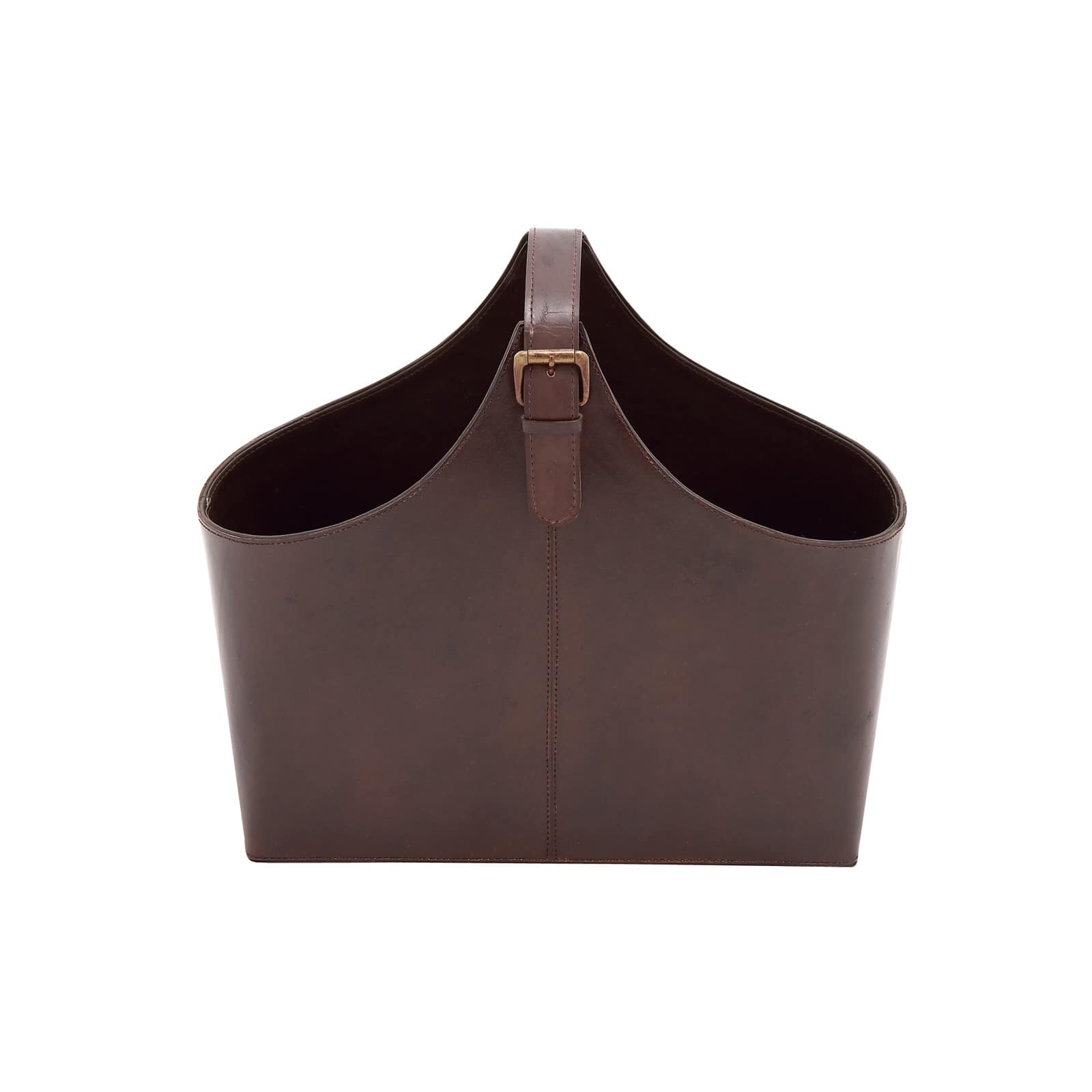 16&#x22; Brown Leather Rustic Magazine Rack Holder