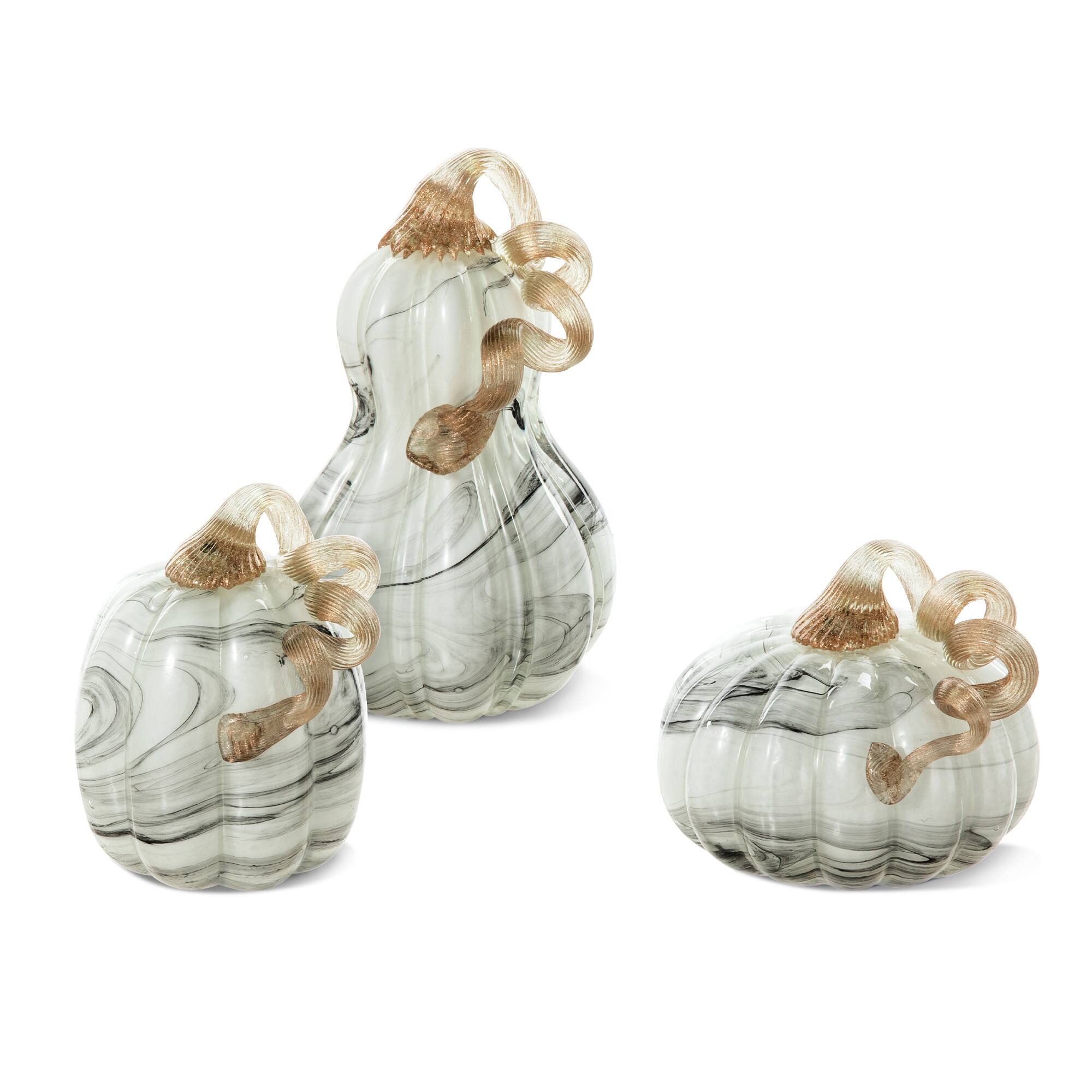 Glitzhome® Gray Marble Glass Pumpkin & Gourd Set