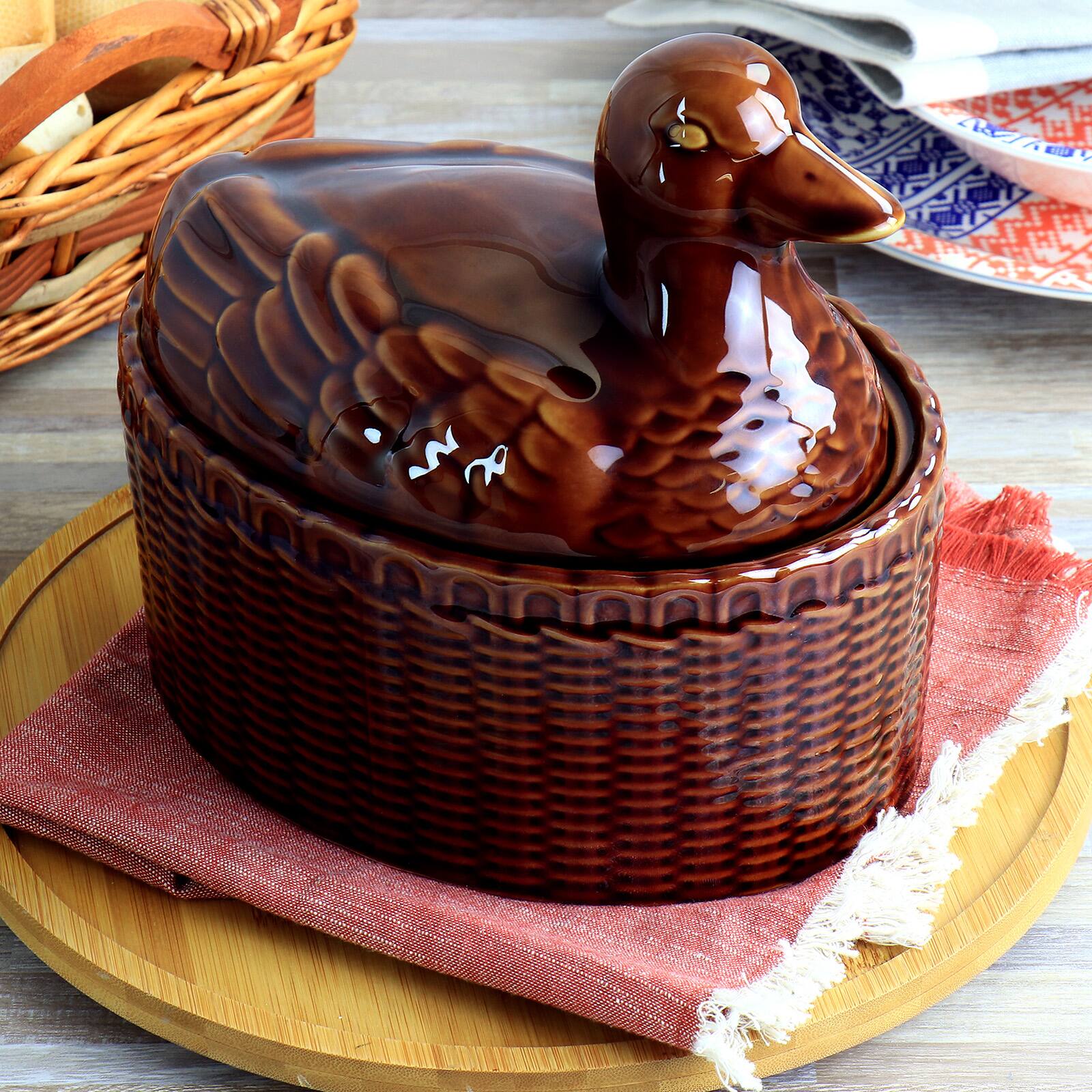 Martha Stewart 9&#x22; Brown Ceramic Goose Oval Baker