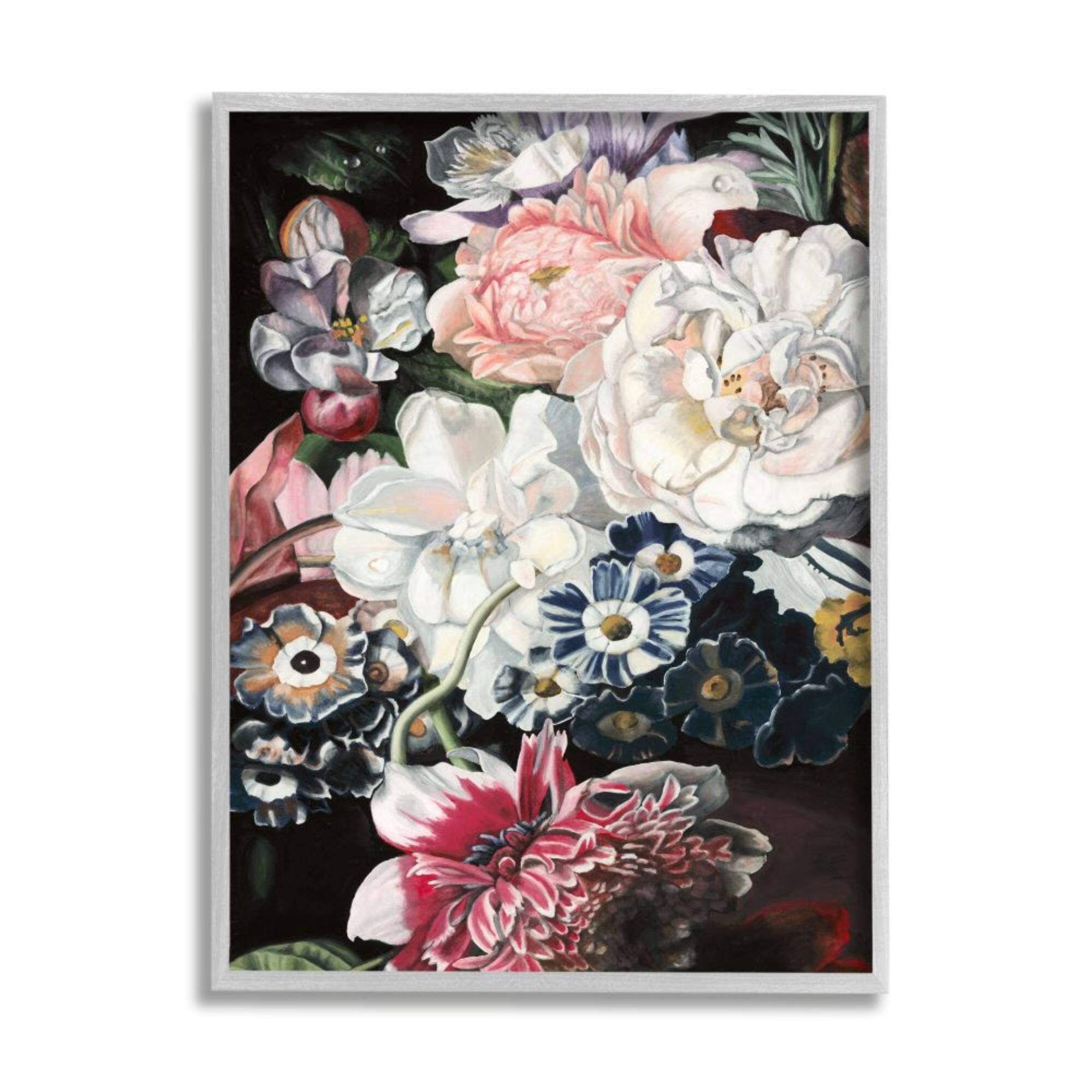 Stupell Industries Vintage Blooming Florals Assorted Baroque Bouquet in Gray Frame Wall Art