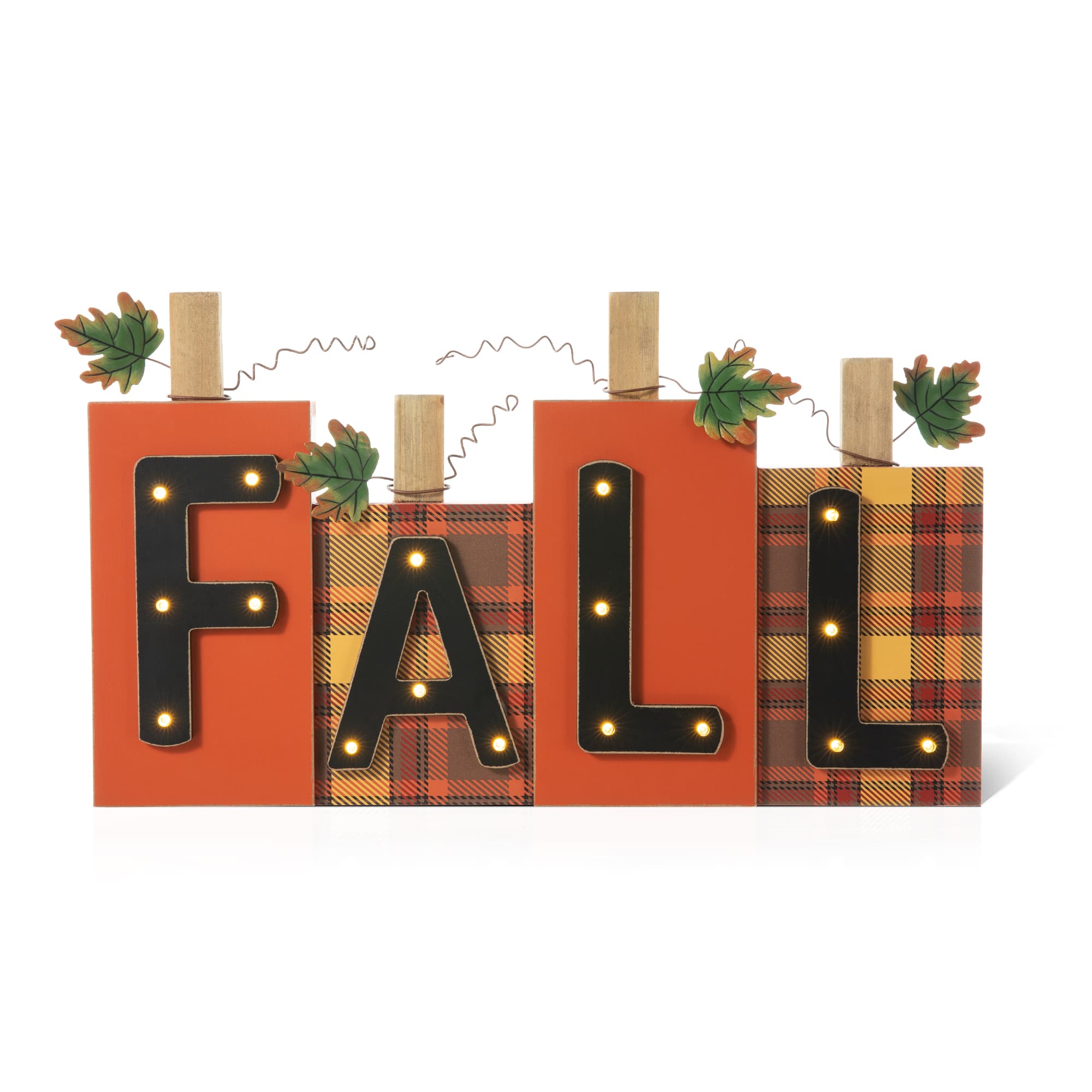 Glitzhome® 18" Lighted Wooden Fall Pumpkins Table Décor