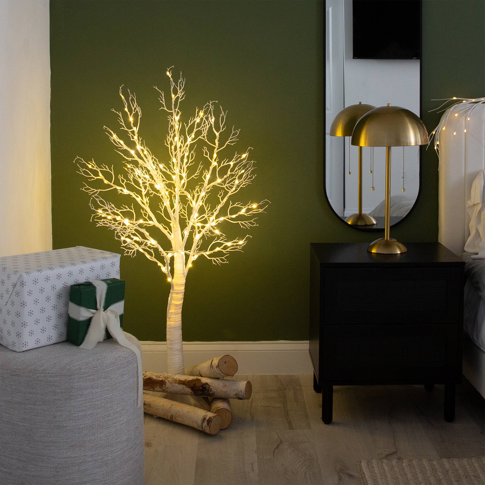 4ft. Pre-Lit White Twig Artificial Tree, Warm White LED Lights