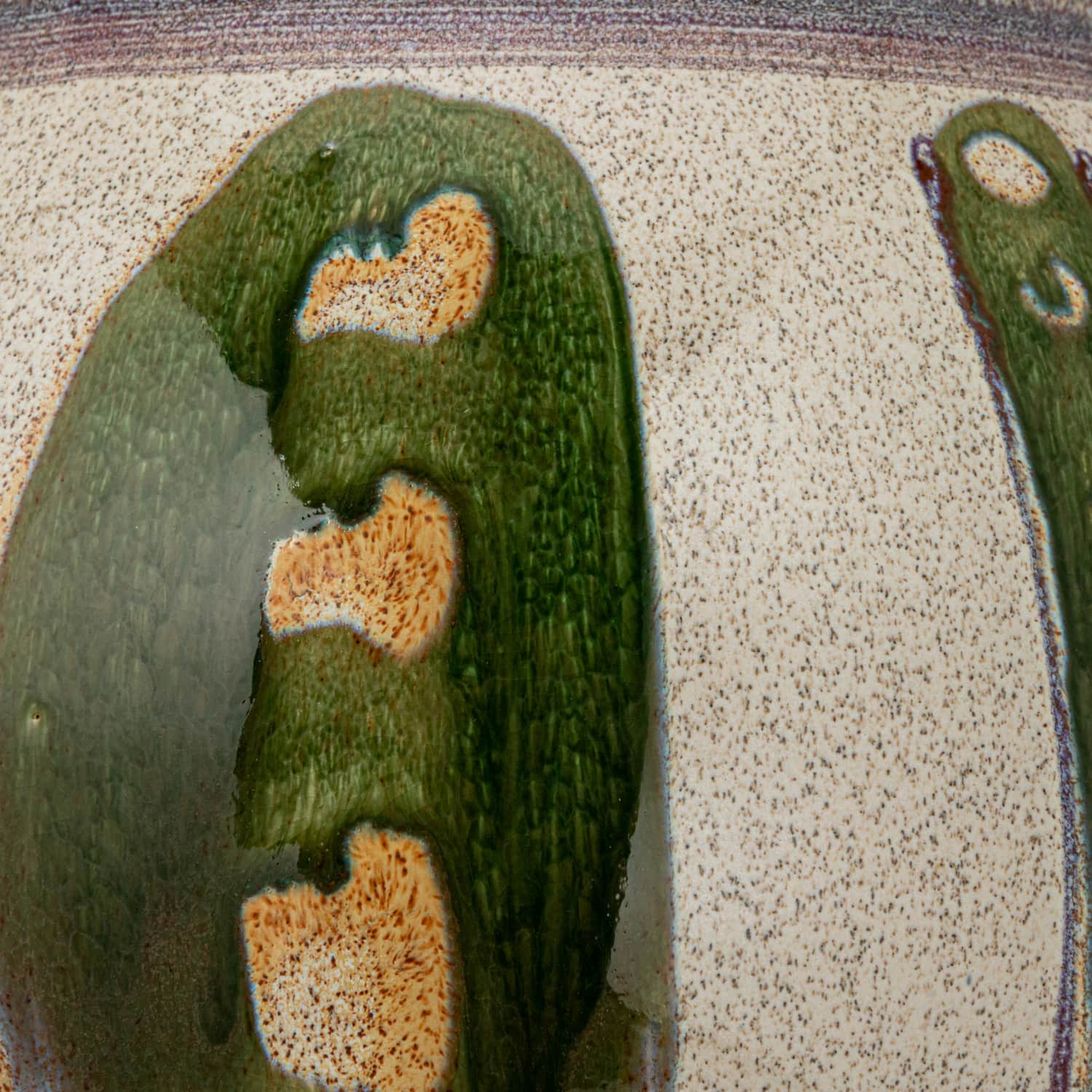 11.25&#x22; Green &#x26; Cream Round Hand-Painted Stoneware Planter