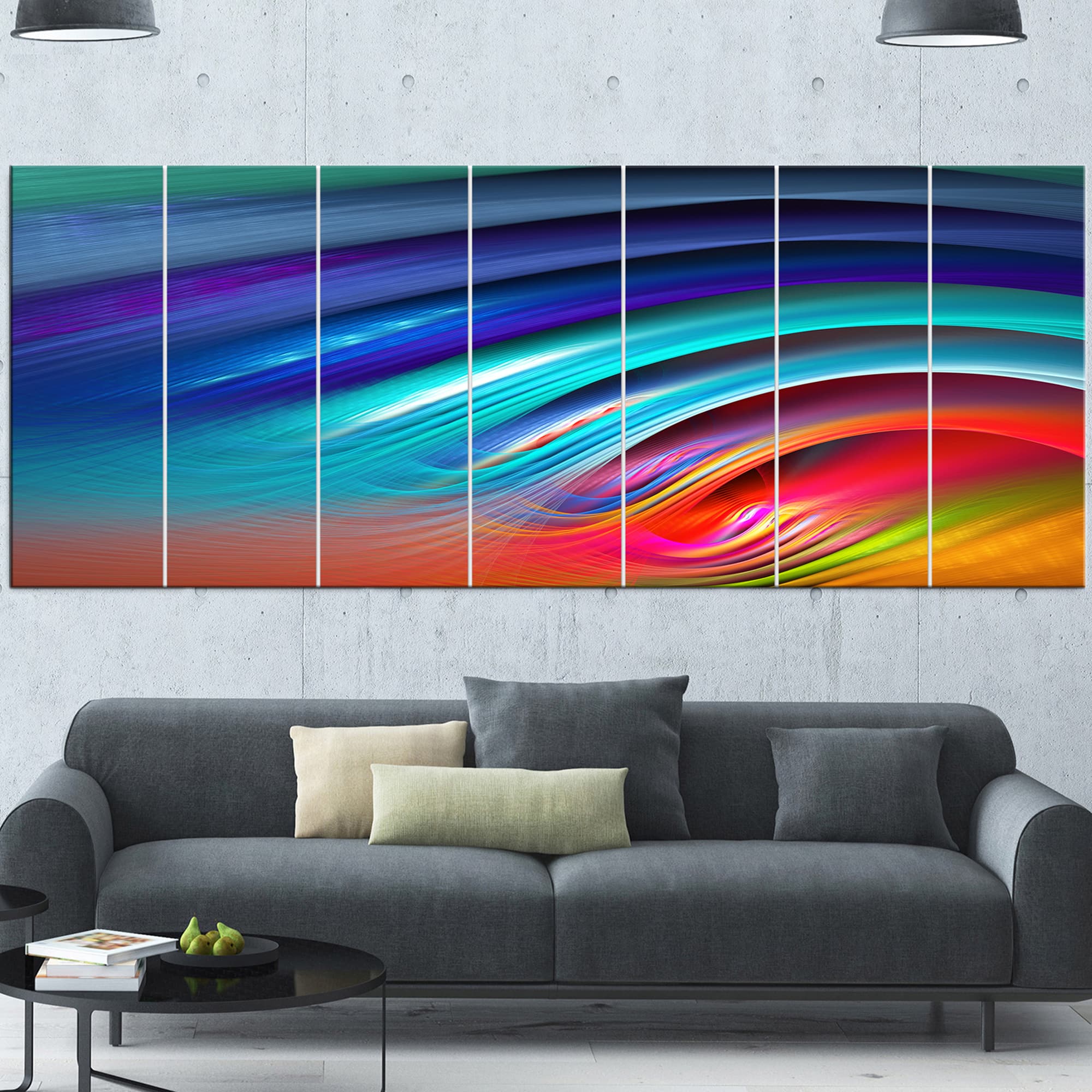 Designart - Beautiful Fractal Rainbow Waves - Floral Canvas Art Print
