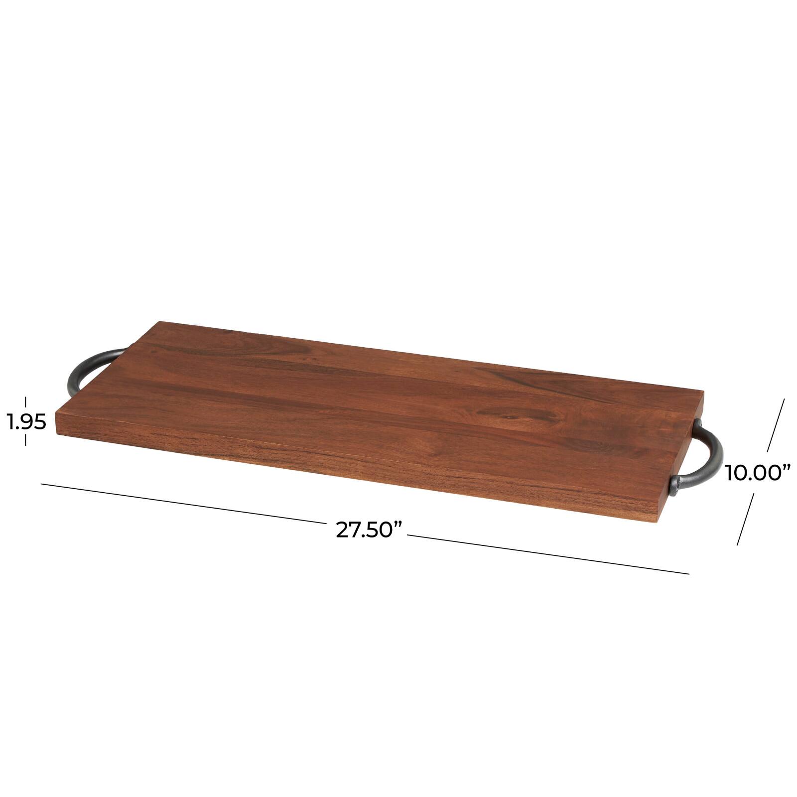 28&#x22; Brown Wood Tray with Black Metal Handles