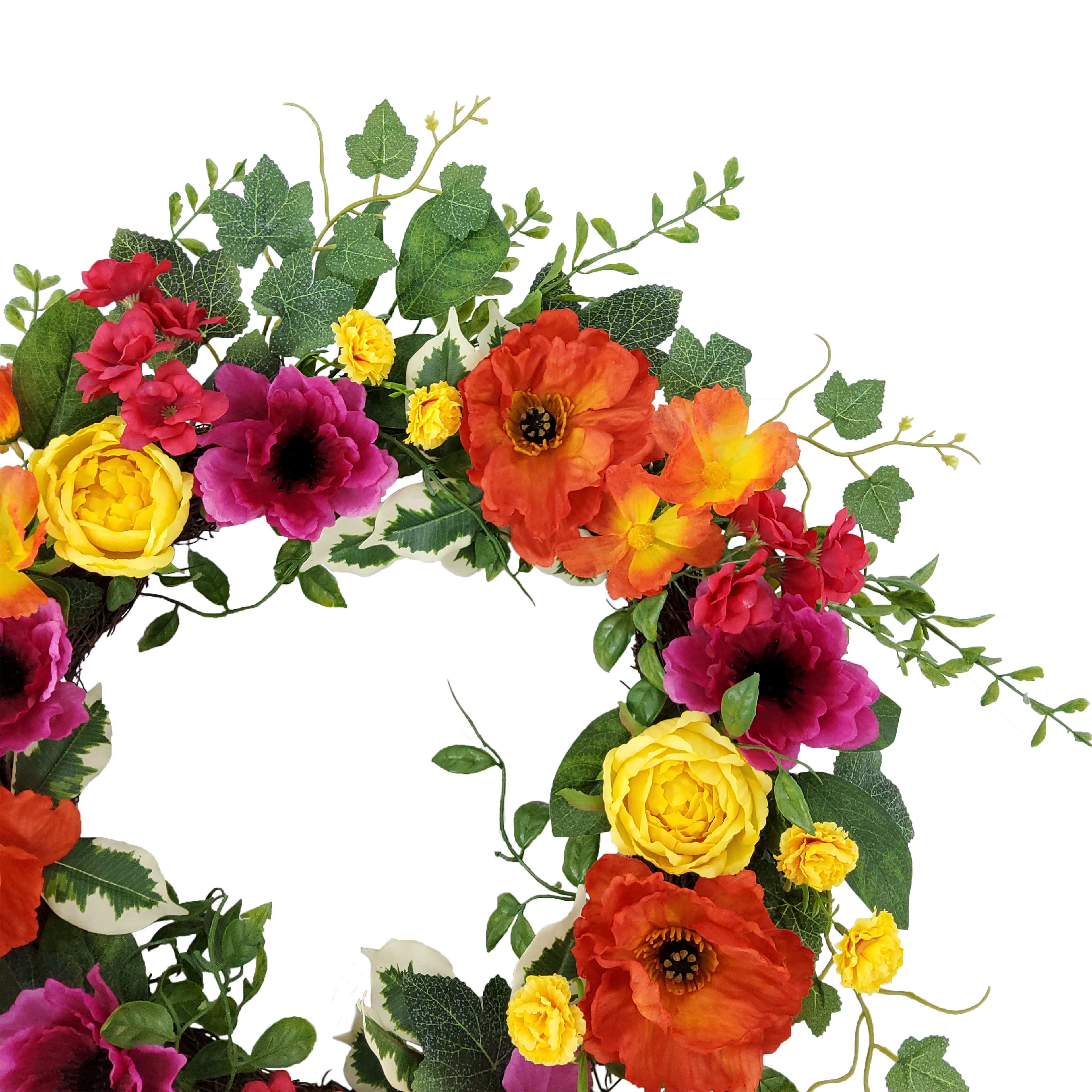 15&#x22; Fuchsia &#x26; Orange Poppy Wreath by Ashland&#xAE;