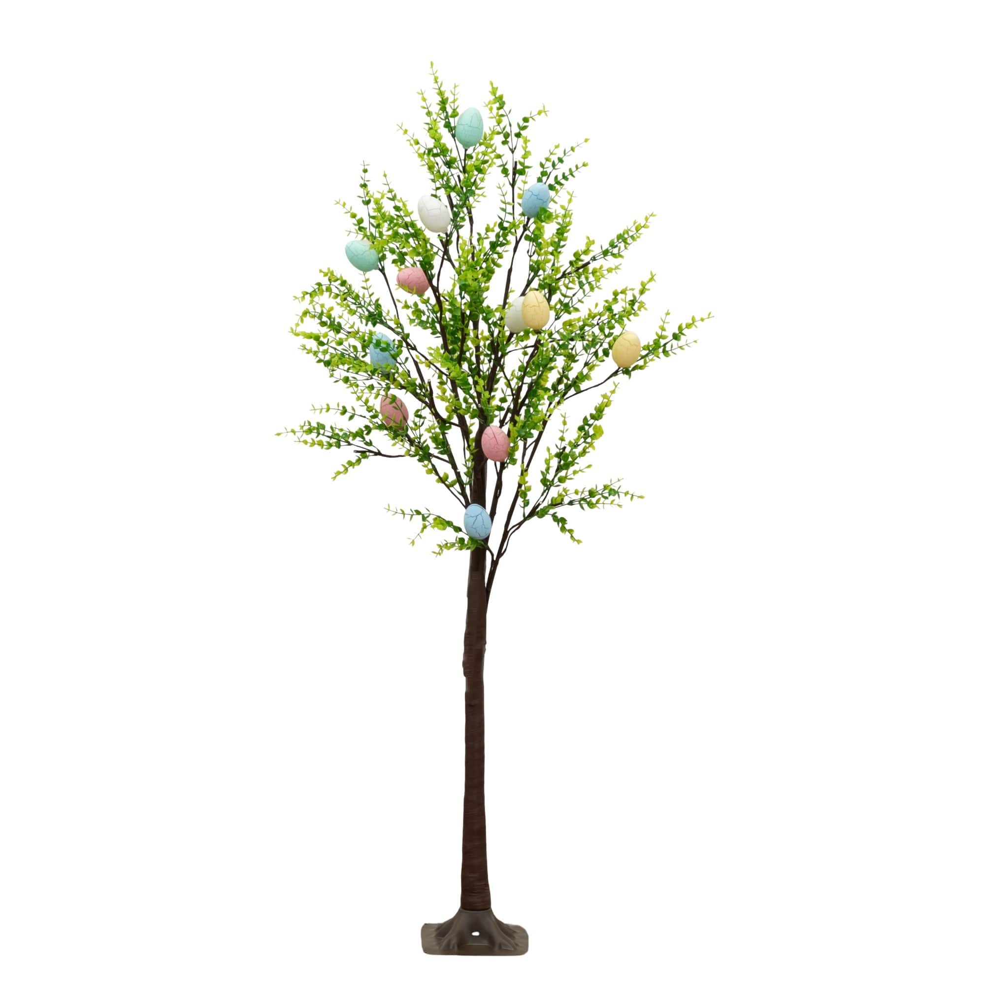 4ft. Pre-Lit Artificial Easter Egg Twig Tree with Greens and 48 Warm White LED Lights