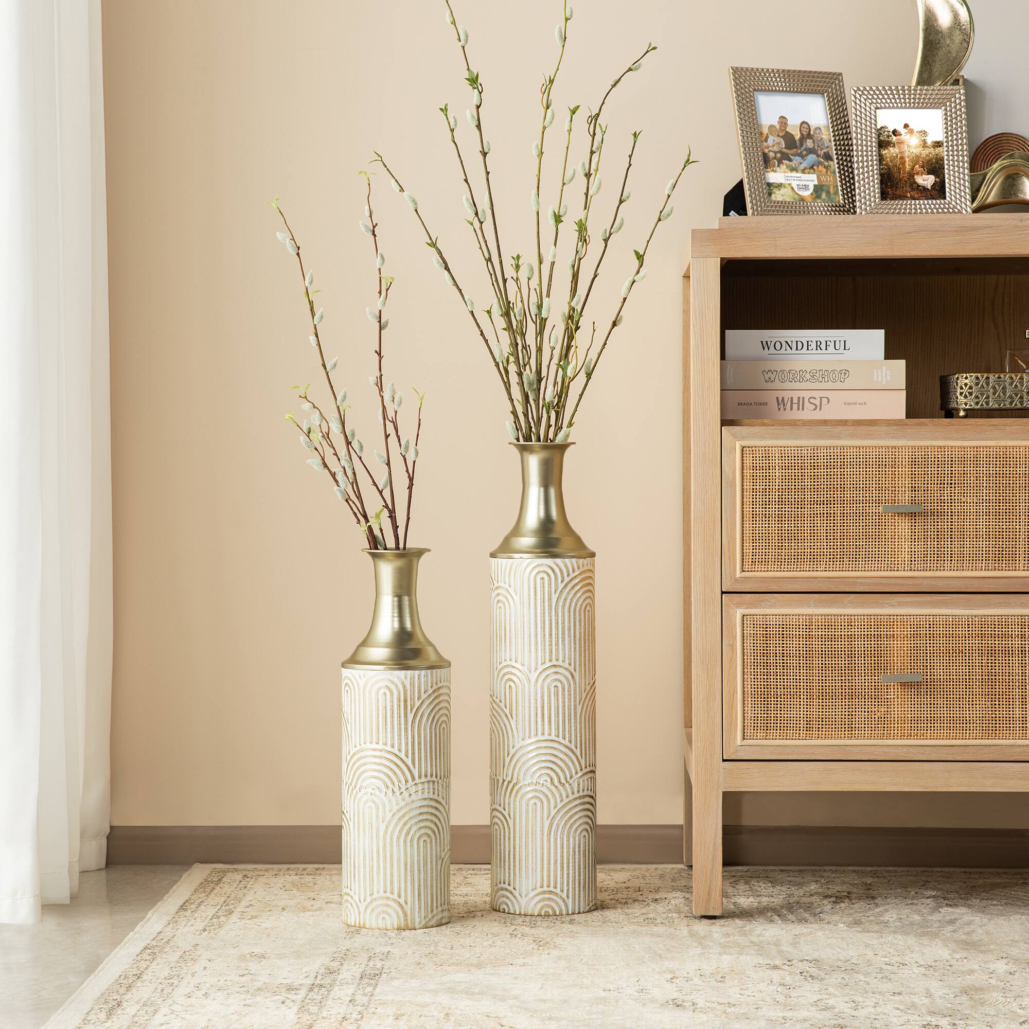 Glitzhome® Modern White & Gold Metal Floor Vases Set