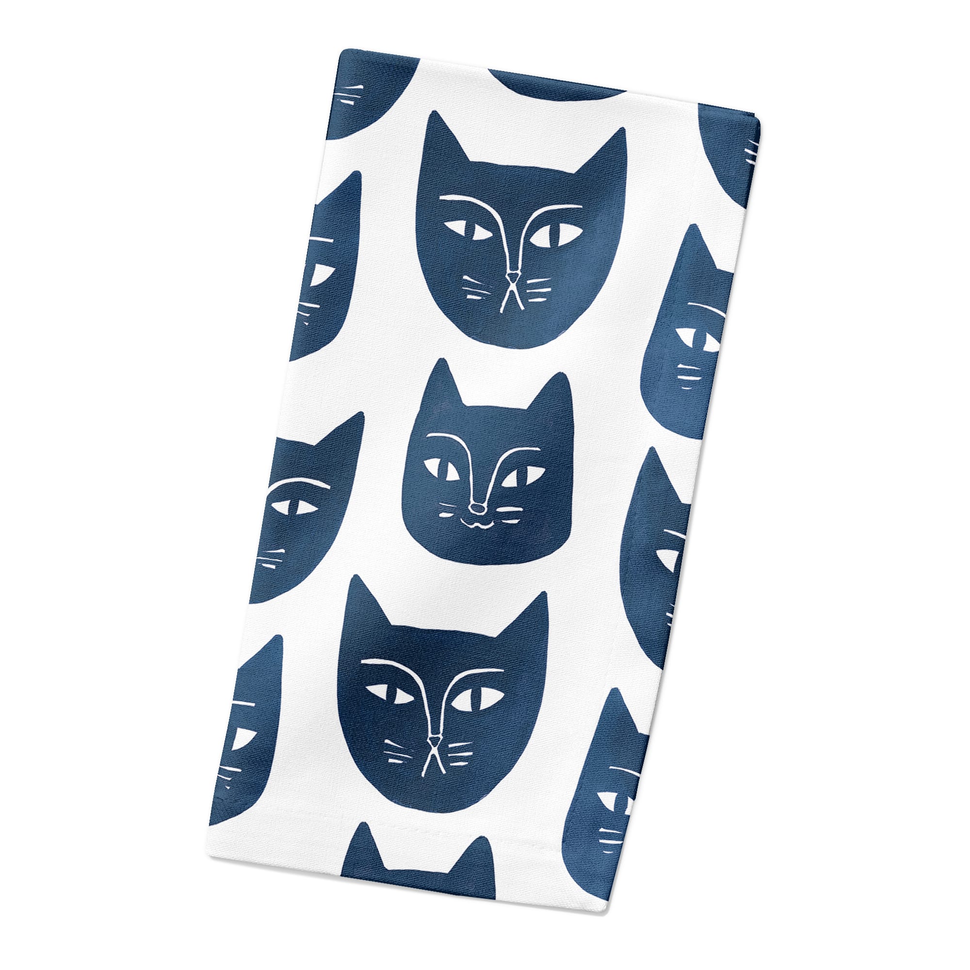Blue Cat Face Pattern 10" x 10" Cotton Twill Napkin