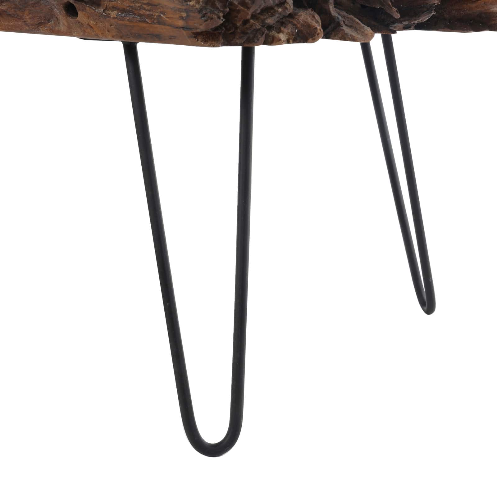 43" Brown Teak Wood Handmade Live Edge Coffee Table with Black Metal Hairpin Legs