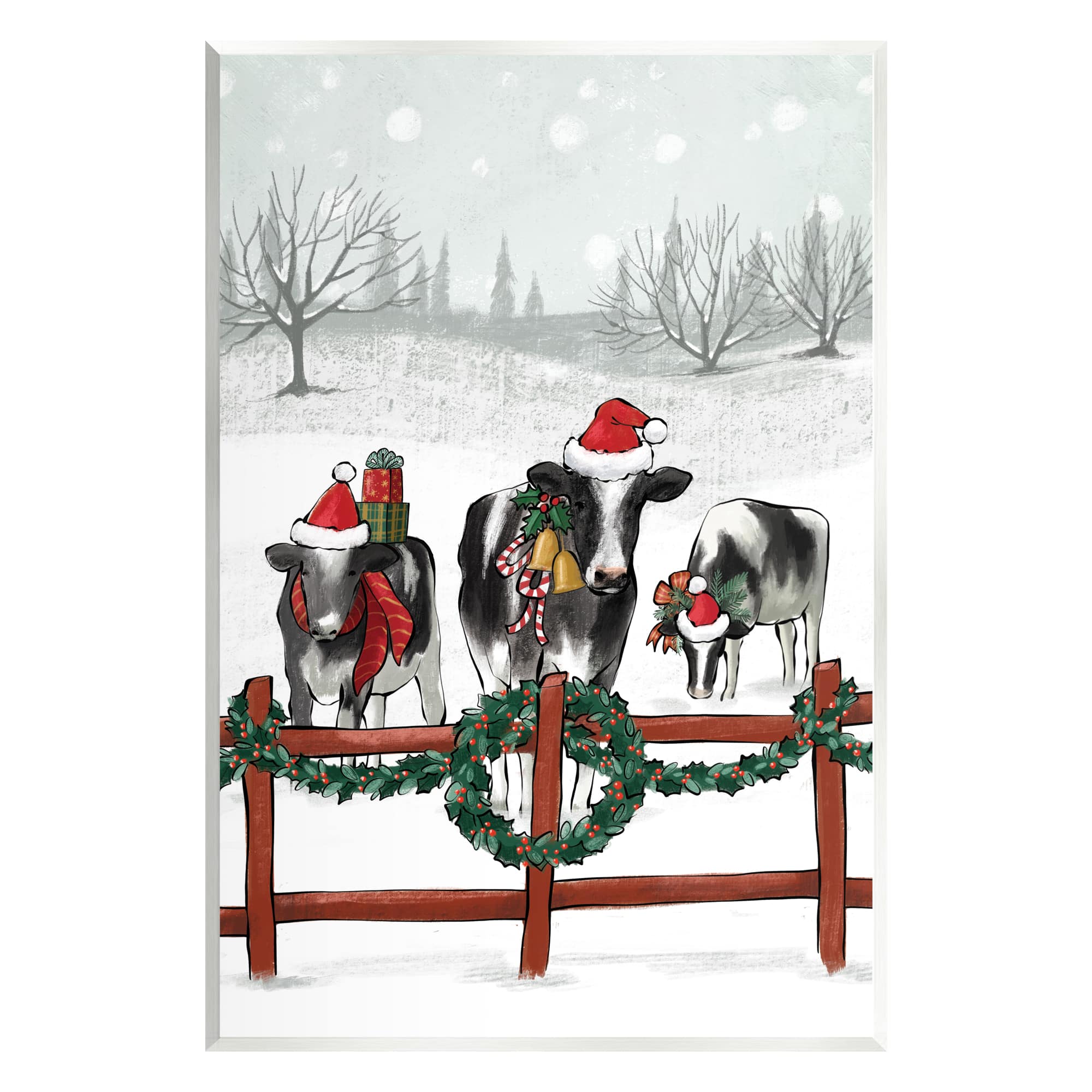 Stupell Industries Holiday Cows Farmland Fence Wall Plaque Art