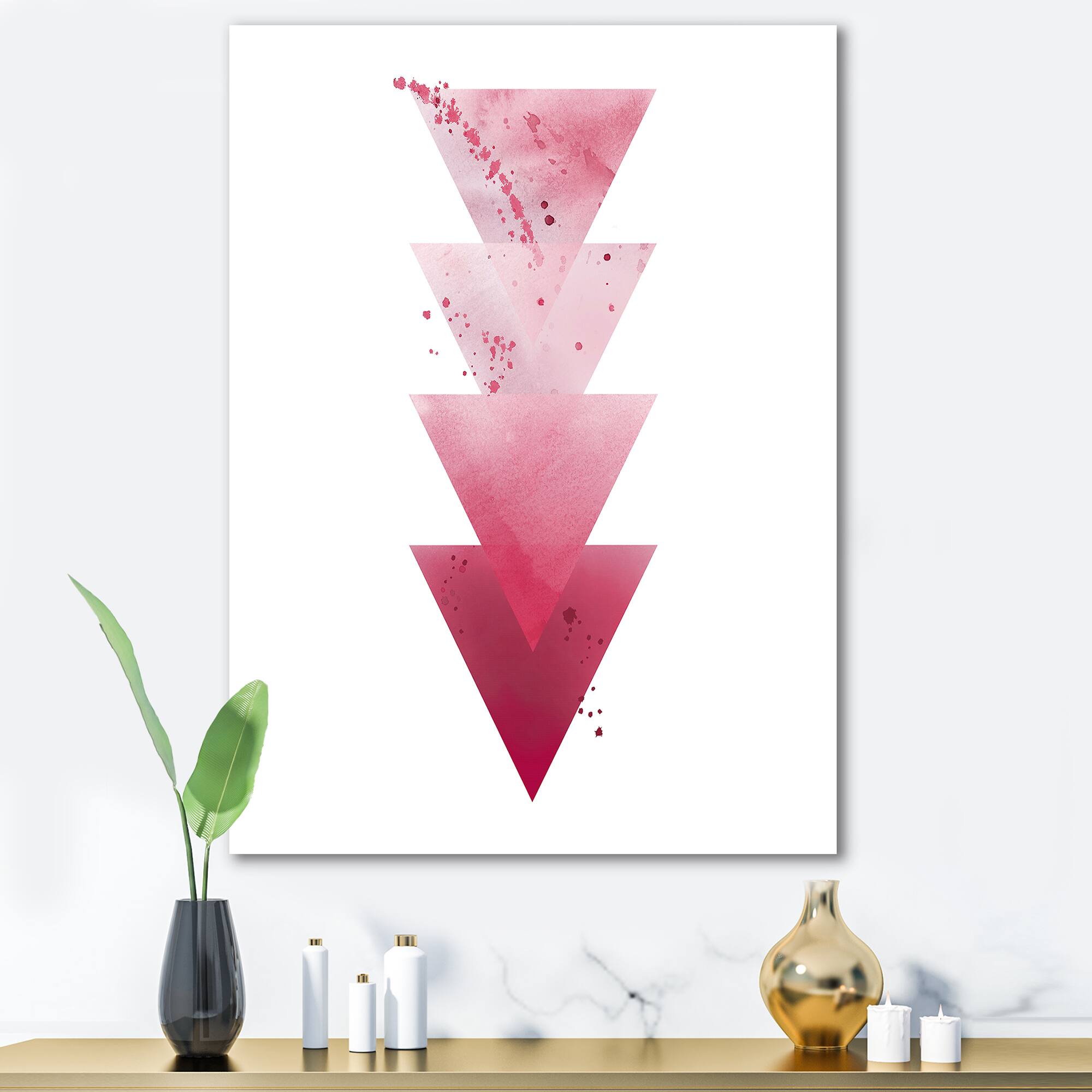 Designart - Red Triangles Abstract Geometric Art Composition - Modern Canvas Wall Art Print