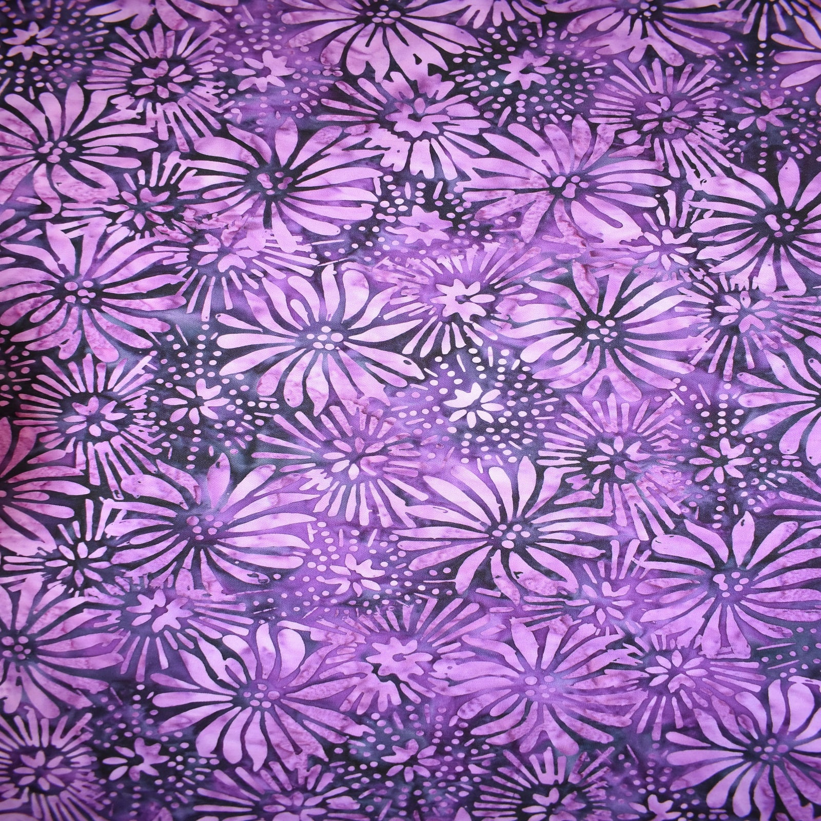 Feldman Batik Plum Tonal Stamp Daisy Cotton Fabric