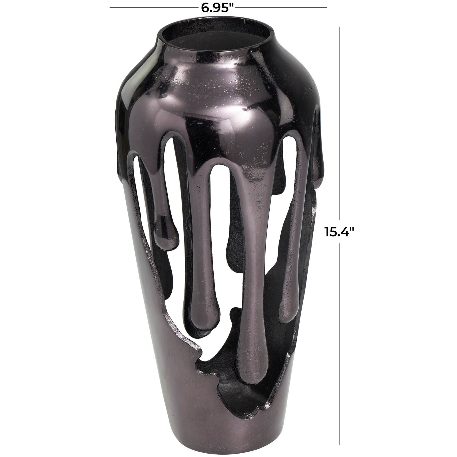 15&#x22; Black Aluminum Drip Vase with Melting Designed Body