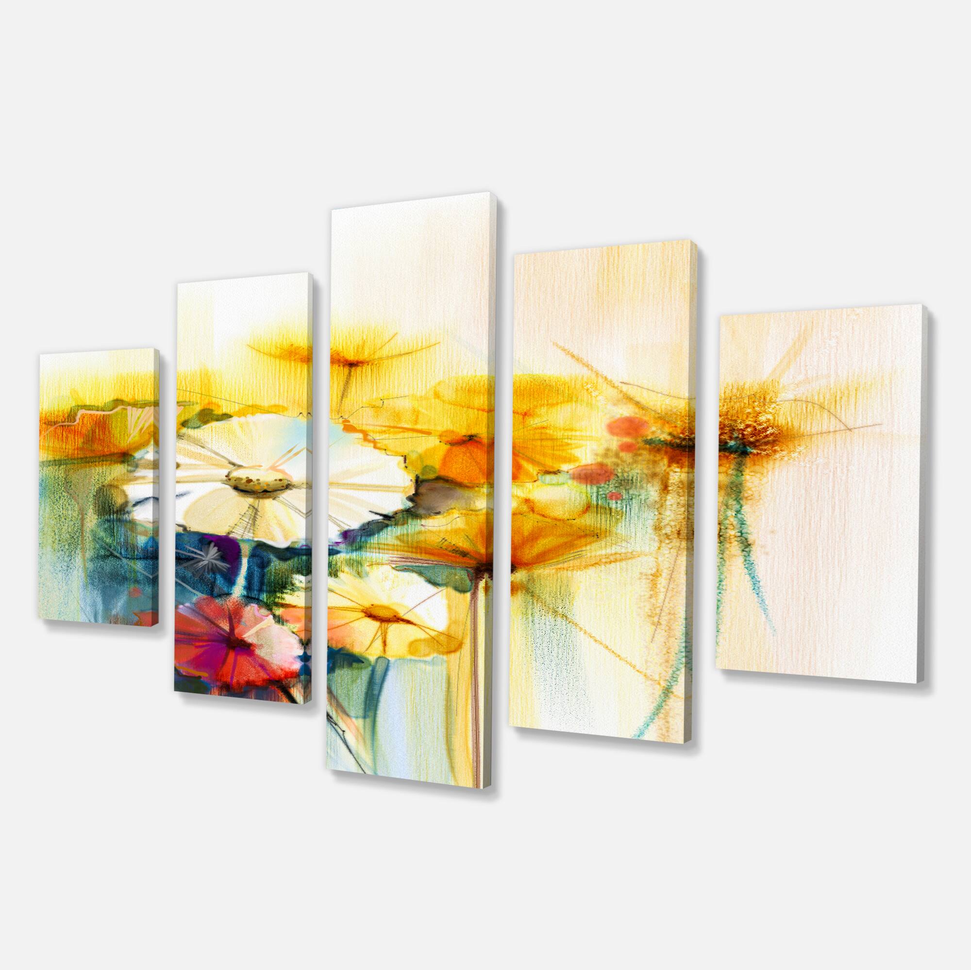 Designart - Bunch of White Yellow Flowers - Large Floral Canvas Art Print
