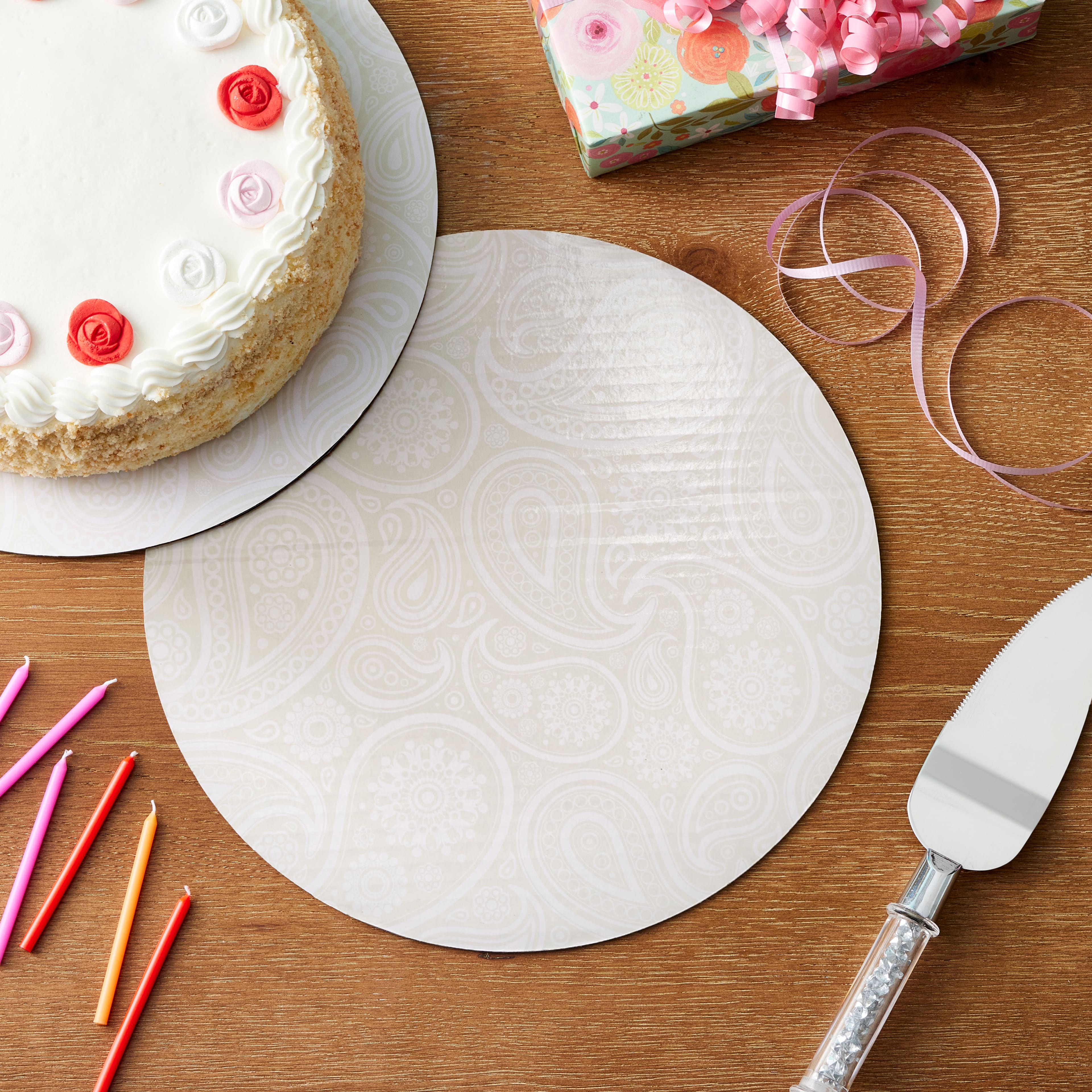 12 Packs: 3 ct. (36 total) 12" Silver Paisley Cake Boards by Makery®
