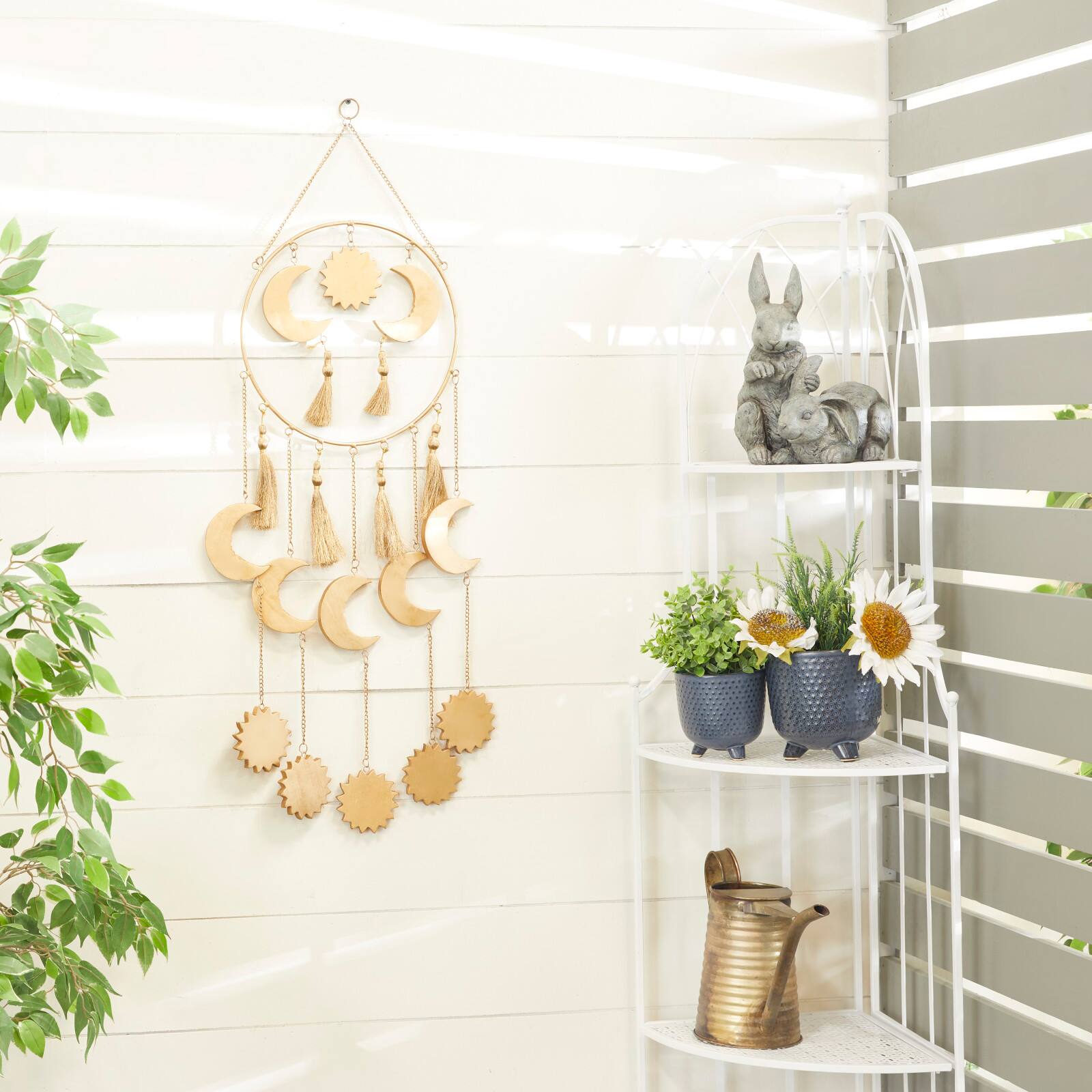 Gold Colored Wooden Transitional Moon & Sun Windchime