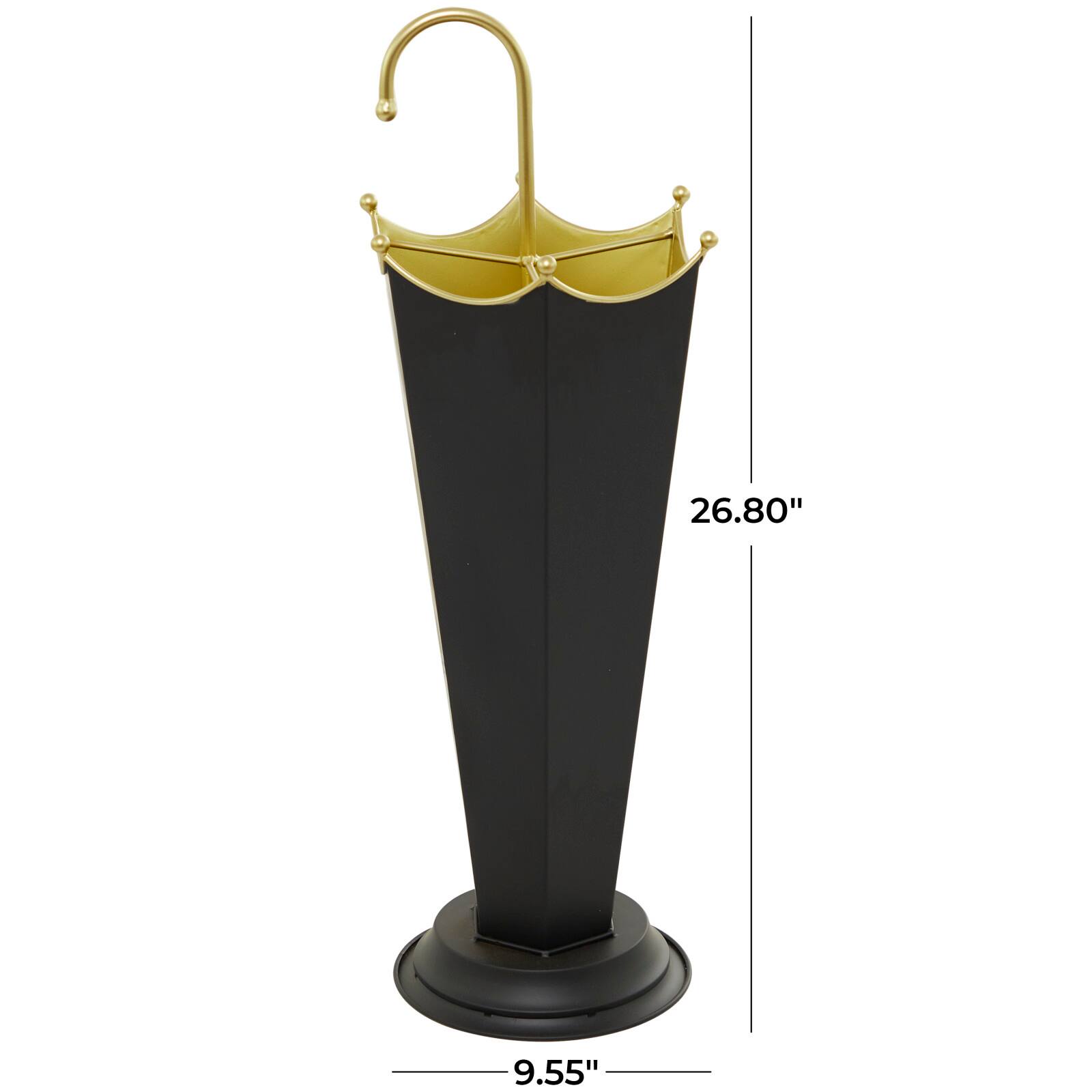 Black Metal Abstract Umbrella Stand with Gold Handle 10&#x22; x 9&#x22; x 27&#x22;