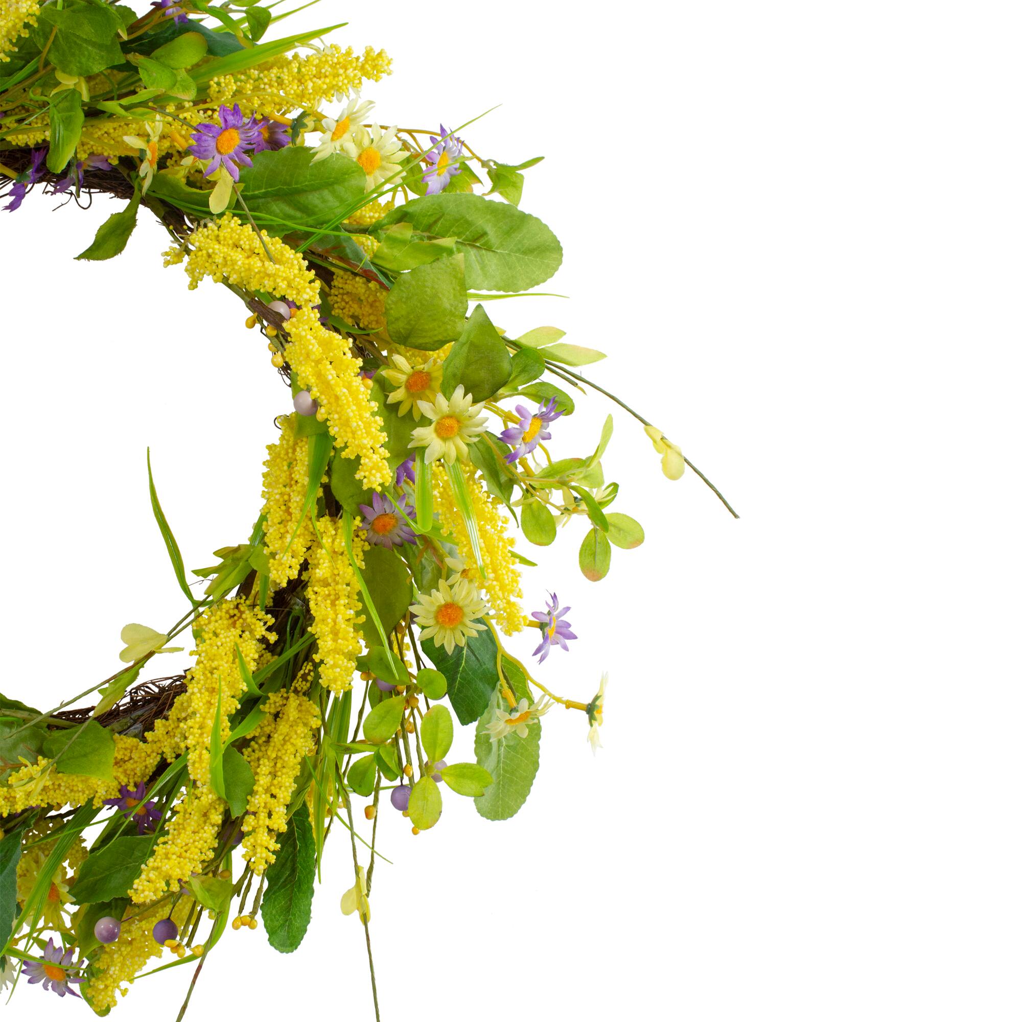 25&#x22; Yellow &#x26; Purple Daisy &#x26; Berry Floral Spring Wreath
