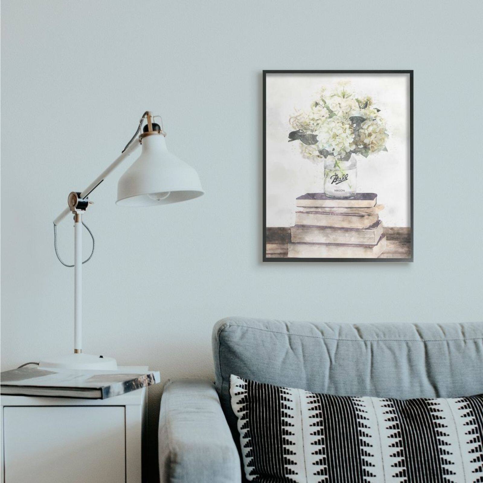 Stupell Industries White Hydrangeas on Books Black Framed Wall Art