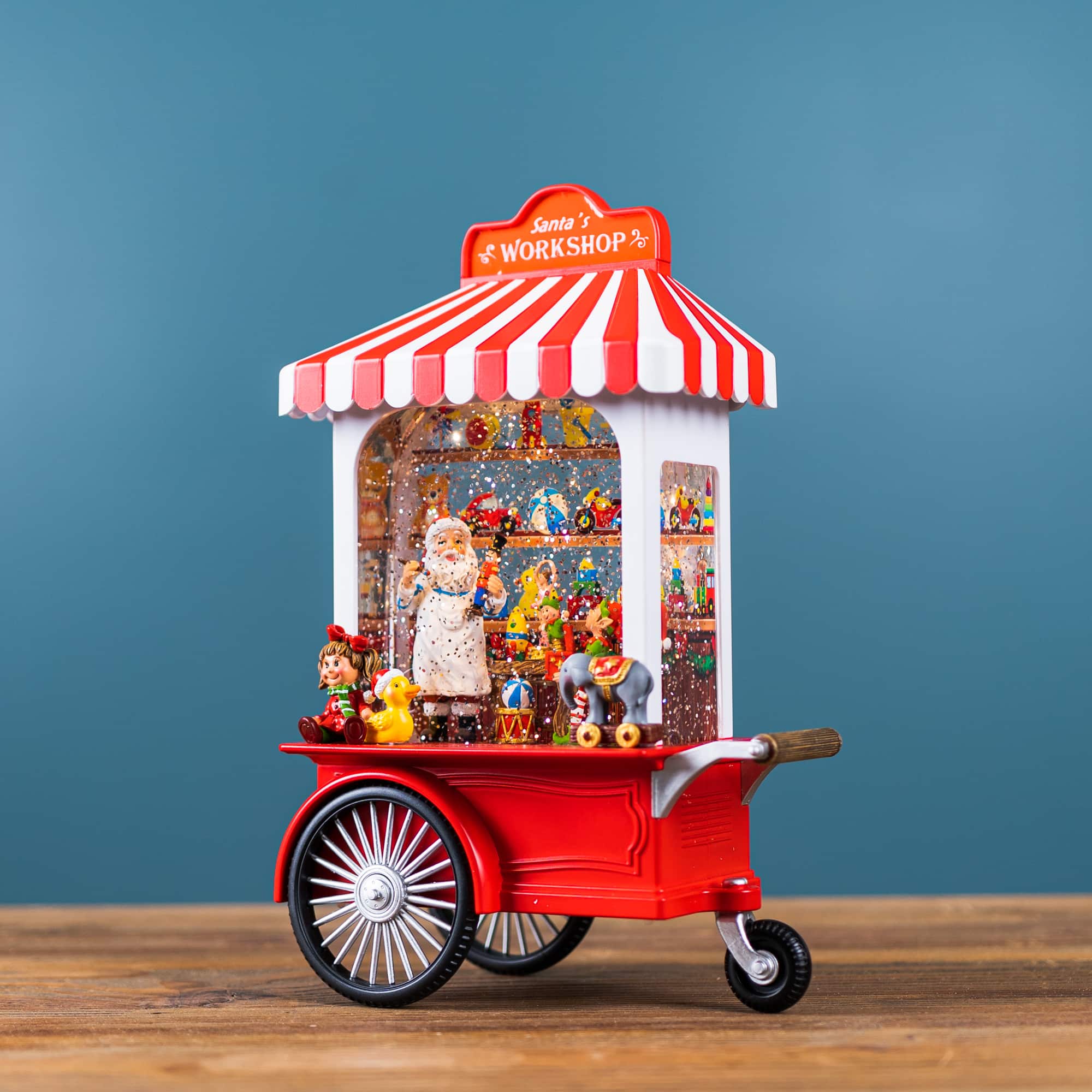 10.75" LED Snow Globe Santa's Workshop Stand