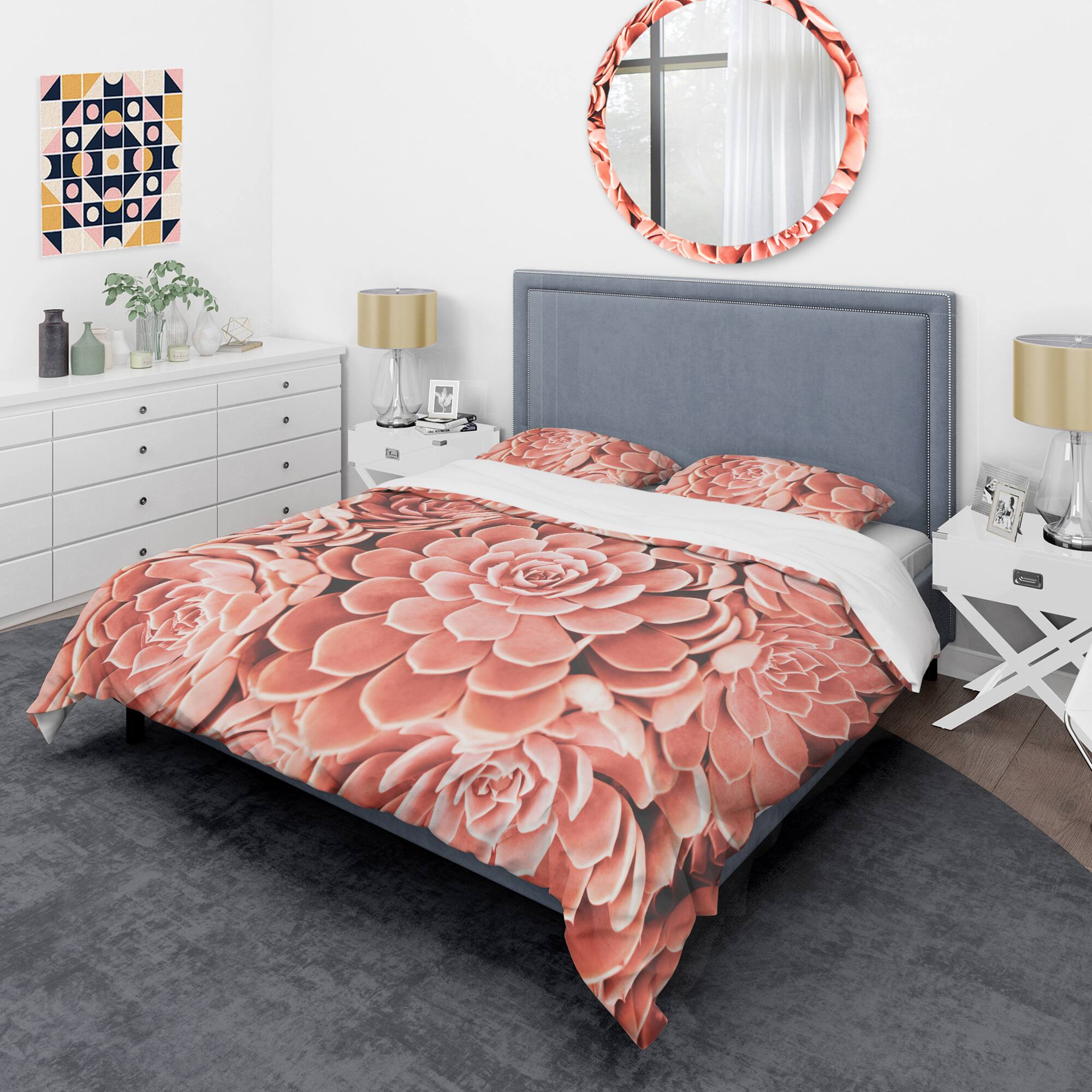 Designart 'Coral Toned Succulent' Mid-Century Duvet Cover Set
