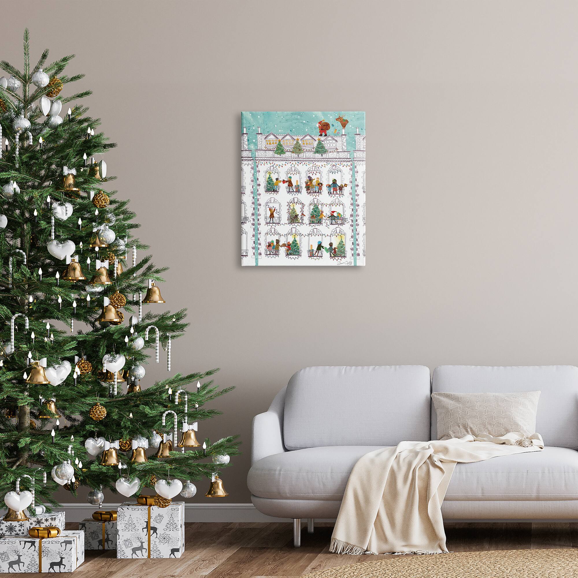 Stupell Industries Santa Claus Gifts City Rooftop Canvas Wall Art