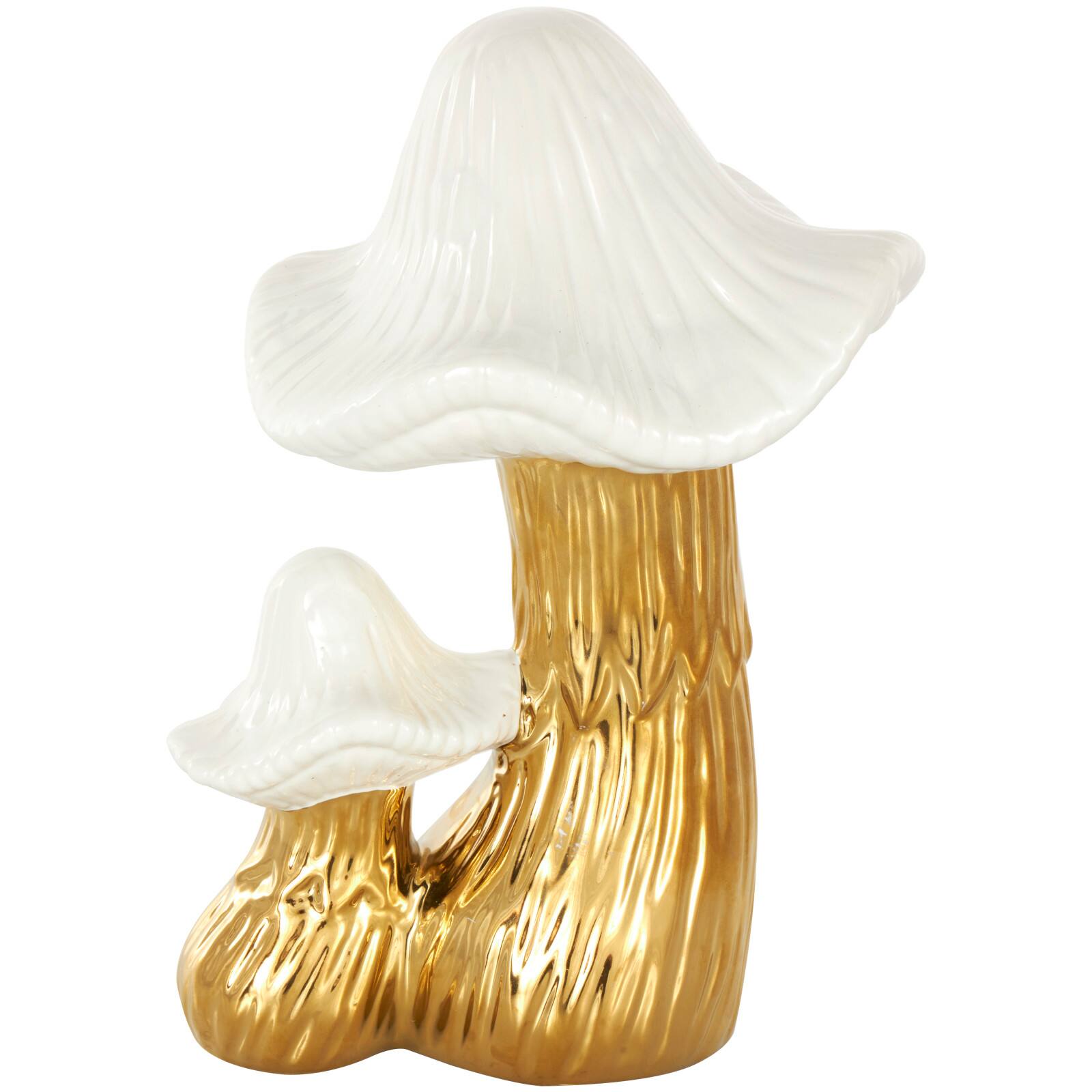 10.5" Ceramic Mushroom Sculpture with White Tops and Textured Grooves