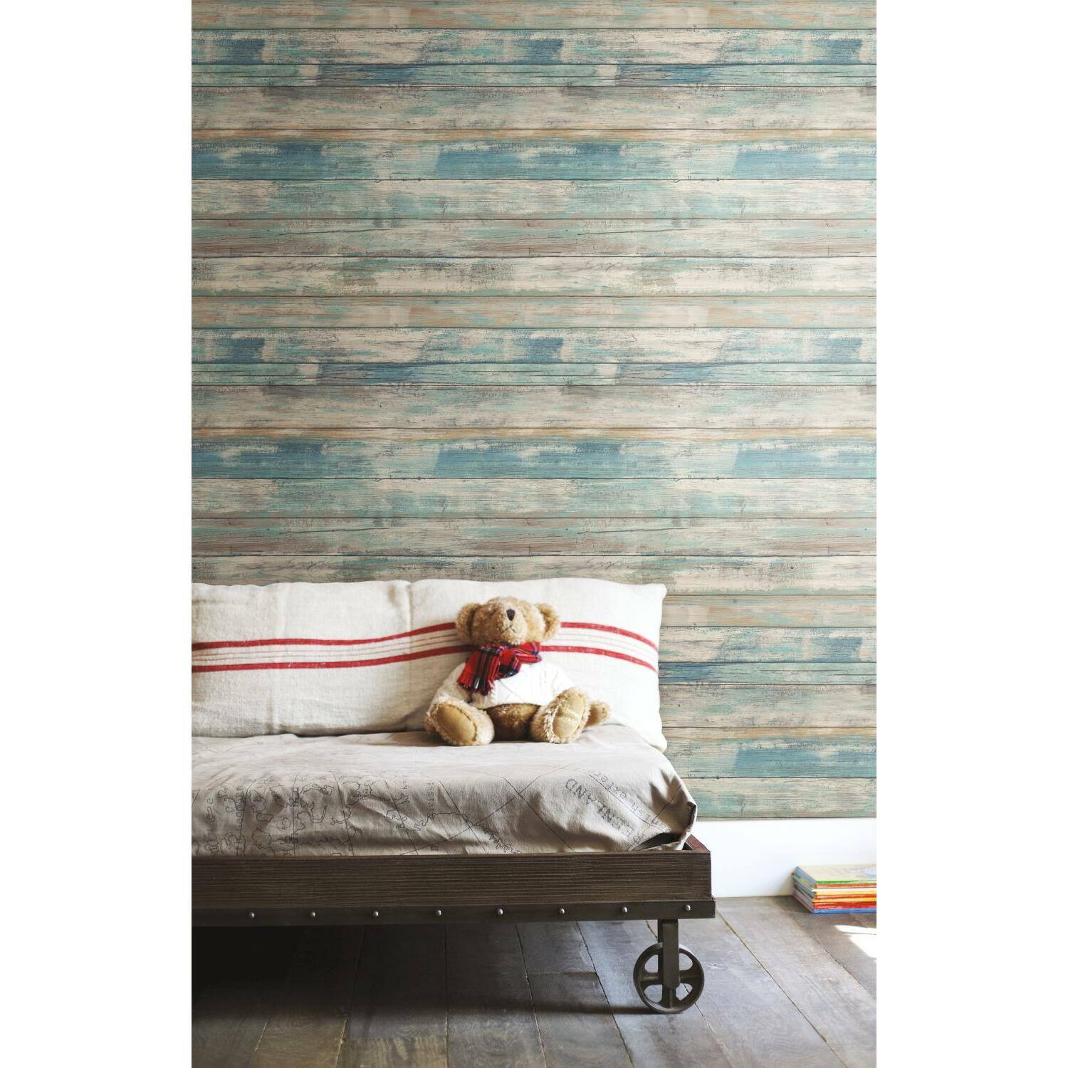 RoomMates Blue Distressed Wood Peel & Stick Wallpaper