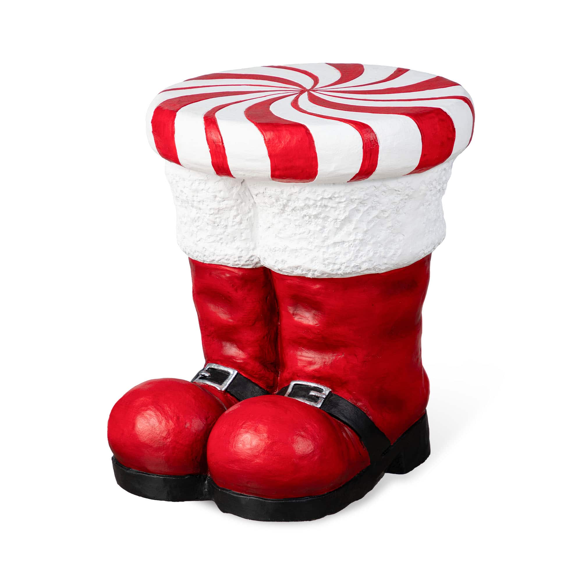 Glitzhome&#xAE; 14.5&#x22;H Christmas MGO Peppermint Boot Stool or Accent Table