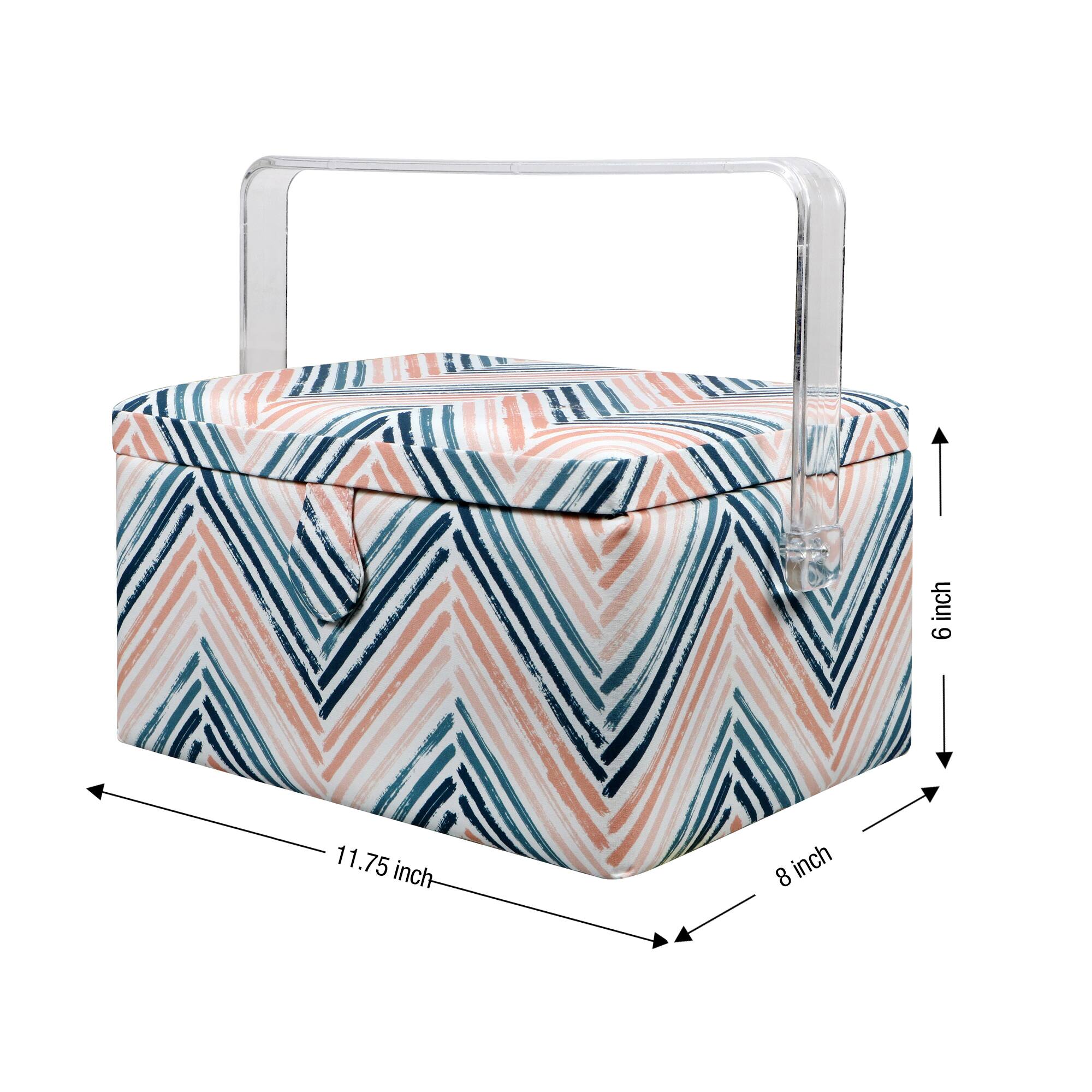 SINGER® Large Teal Zig Zag Print Premium Sewing Basket with Sew Kit