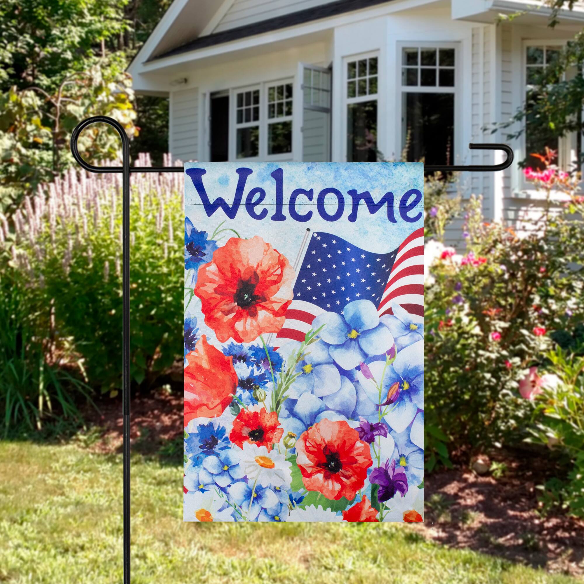 Welcome Patriotic Americana Outdoor Floral Garden Flag, 12.5&#x22; x 18&#x22;