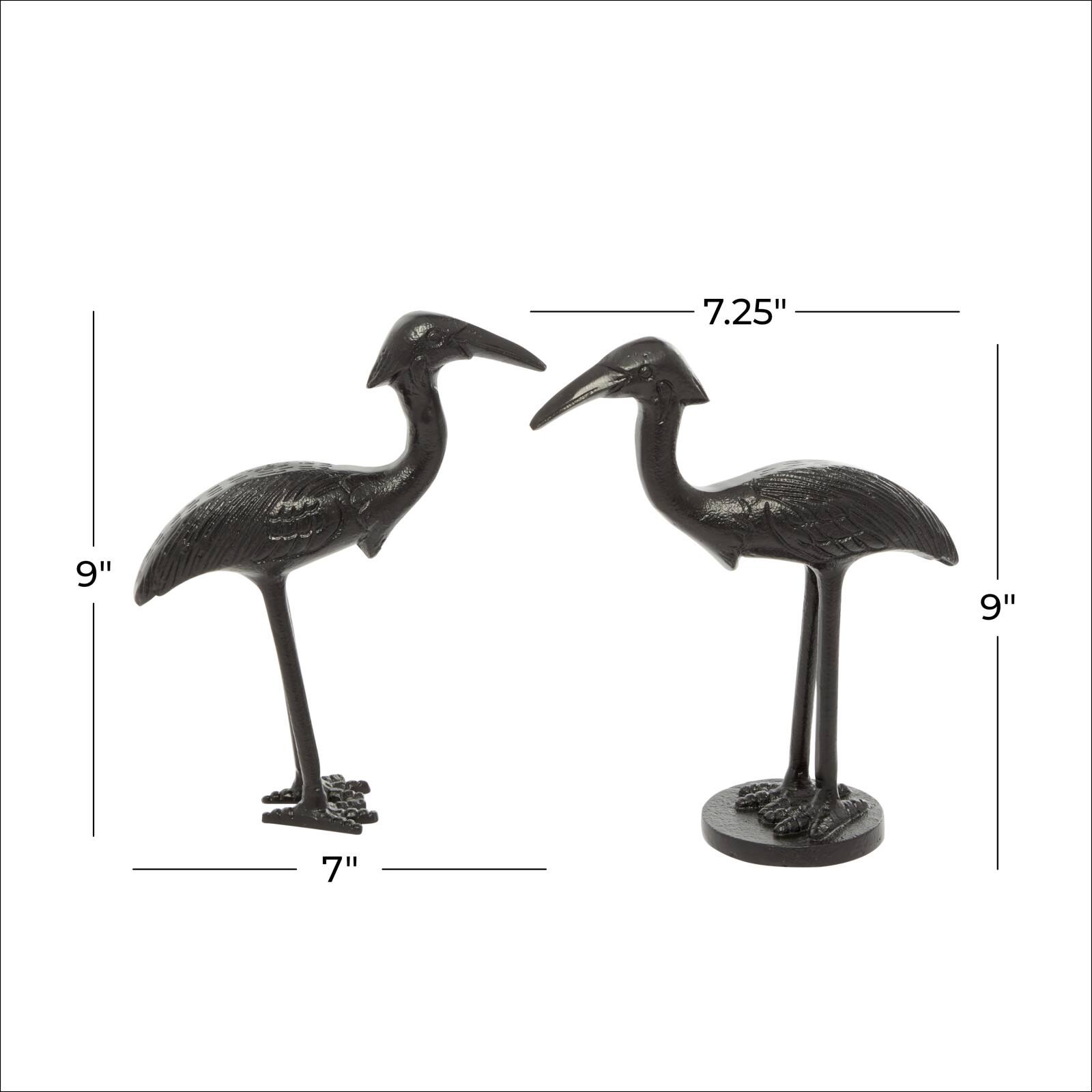 Set of 2 Black Aluminum Traditional Bird Sculpture, 7&#x22; x 9&#x22;