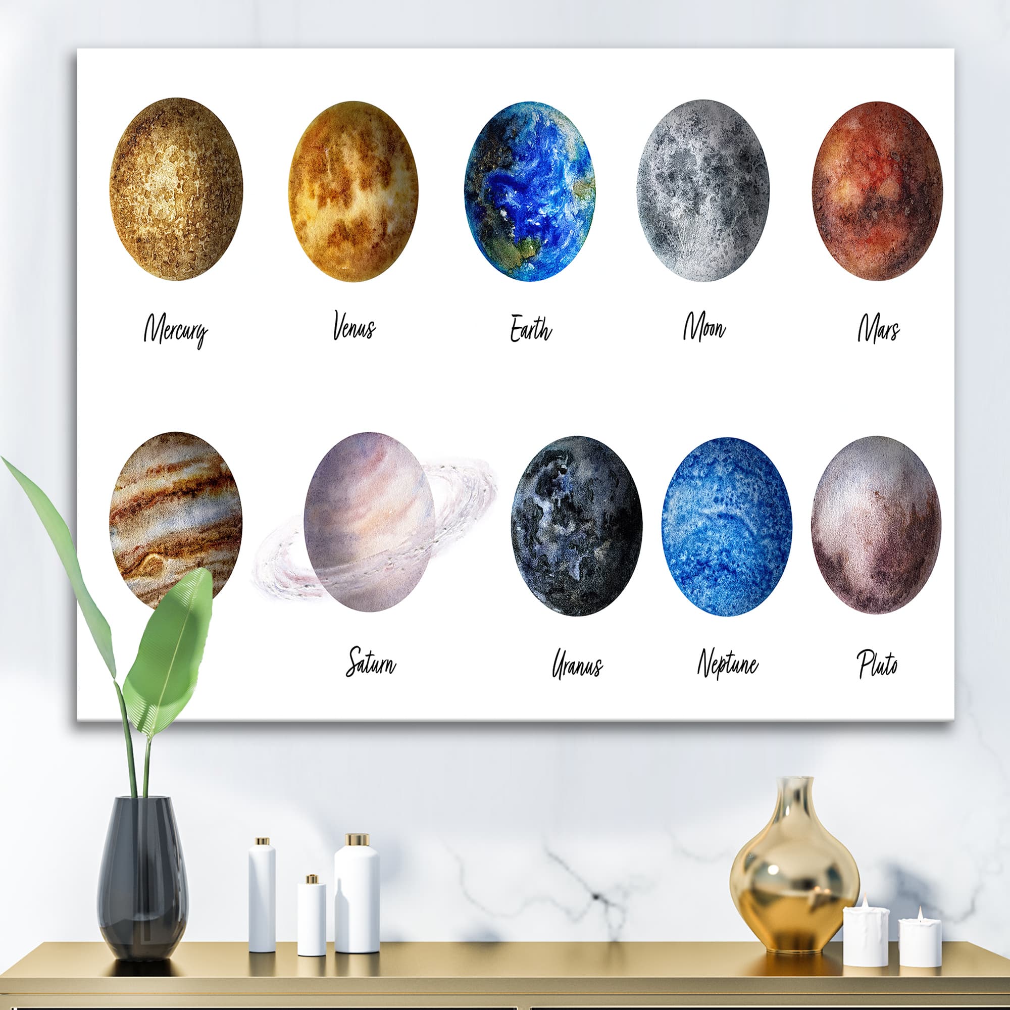 Designart - All Planets United - Modern Canvas Wall Art Print