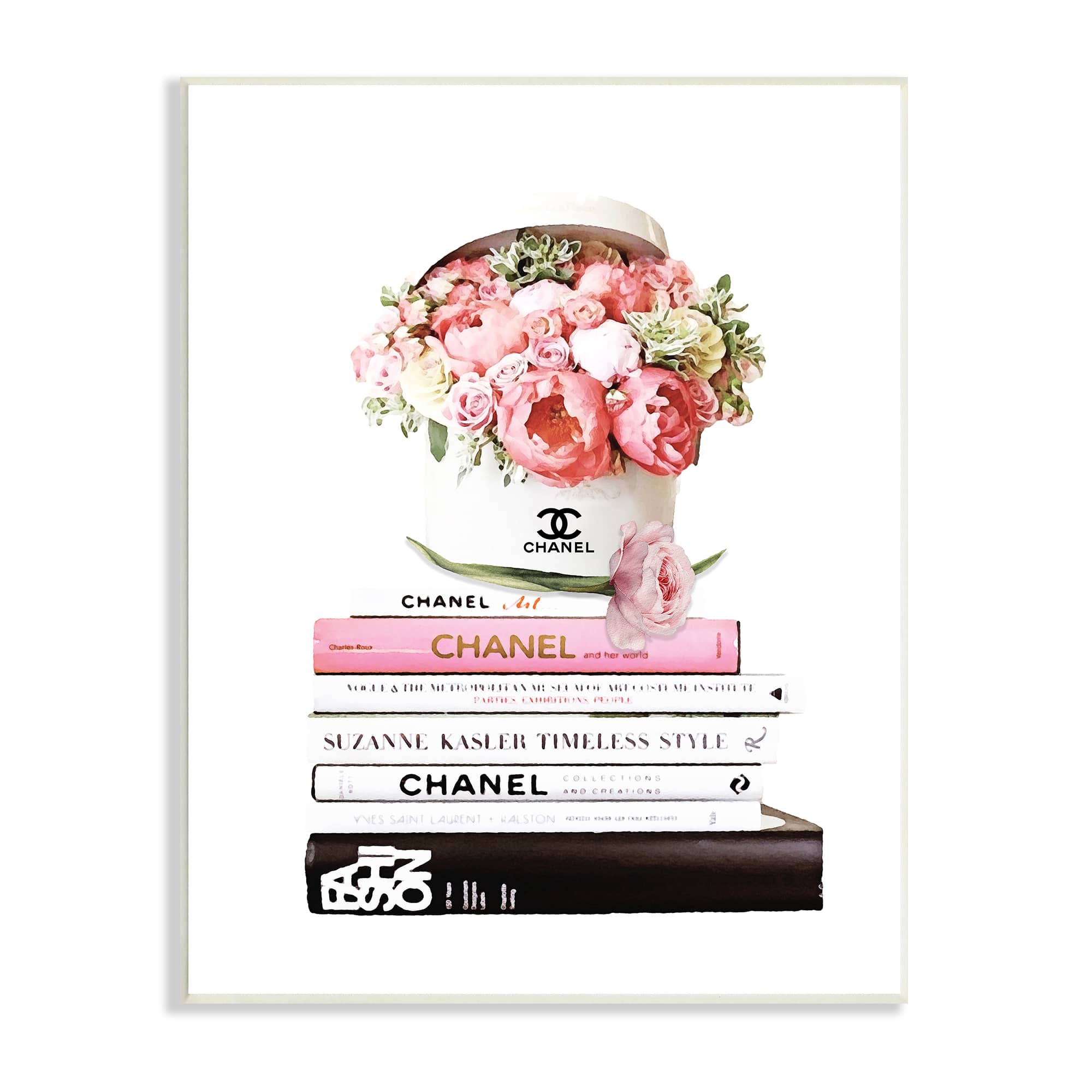 Stupell Industries Pink Florals in Hat Box Glam Fashion Books Wall Plaque