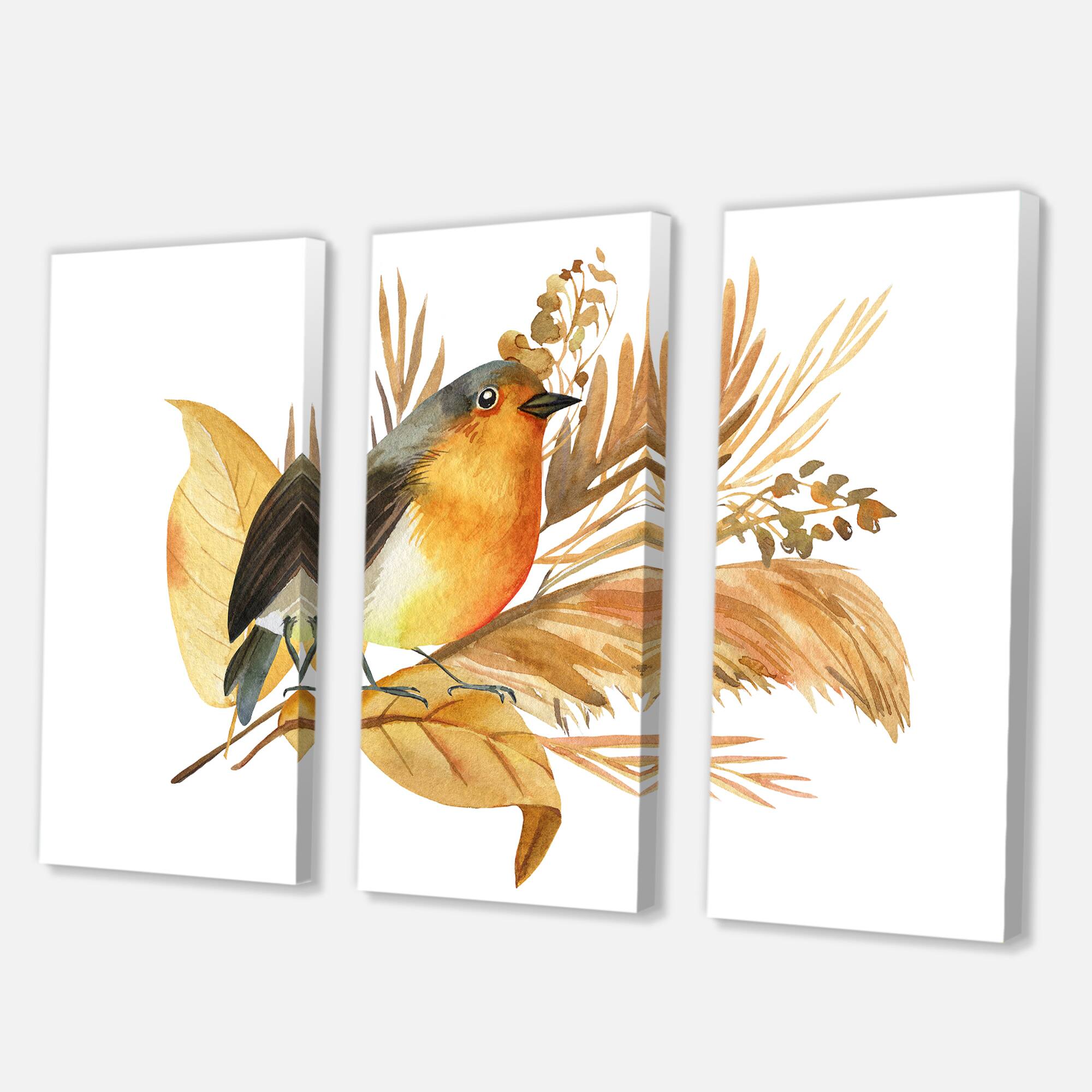 Designart - Robin Bird and Autumn Flowers