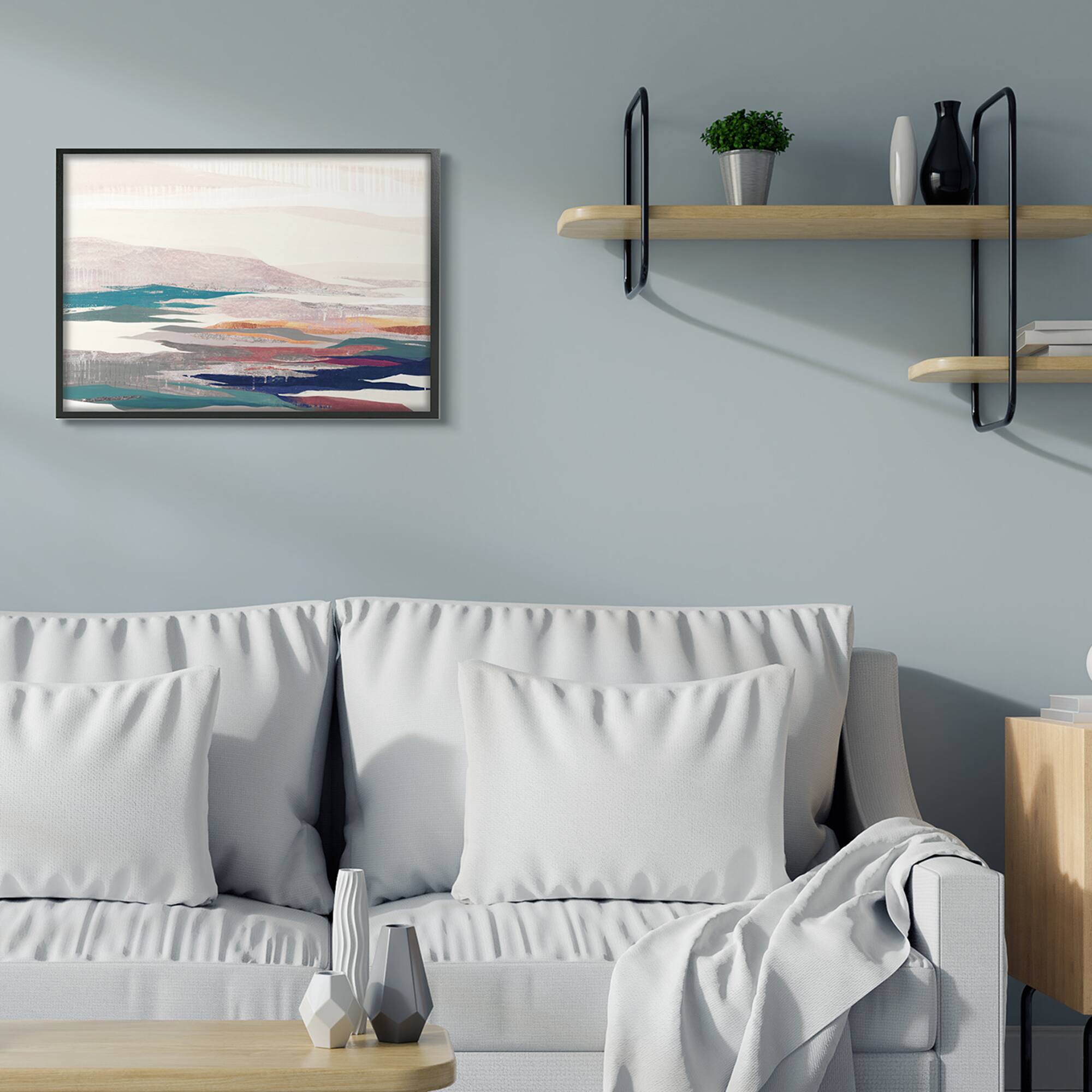 Stupell Industries Abstract Valley Landscape Pastel Pop Hills in Black Frame Wall Art