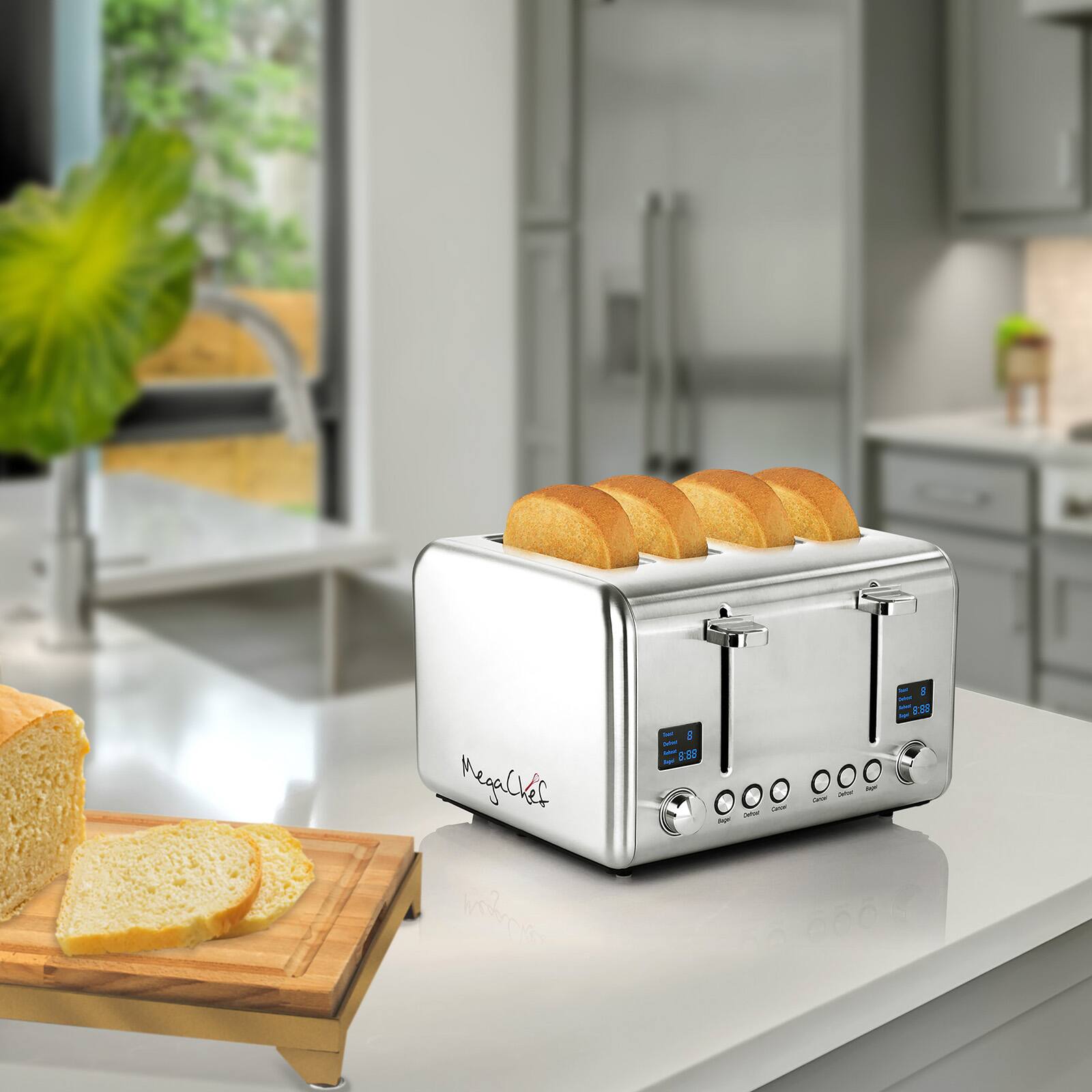 MegaChef Silver 4 Slice Toaster in Stainless Steel