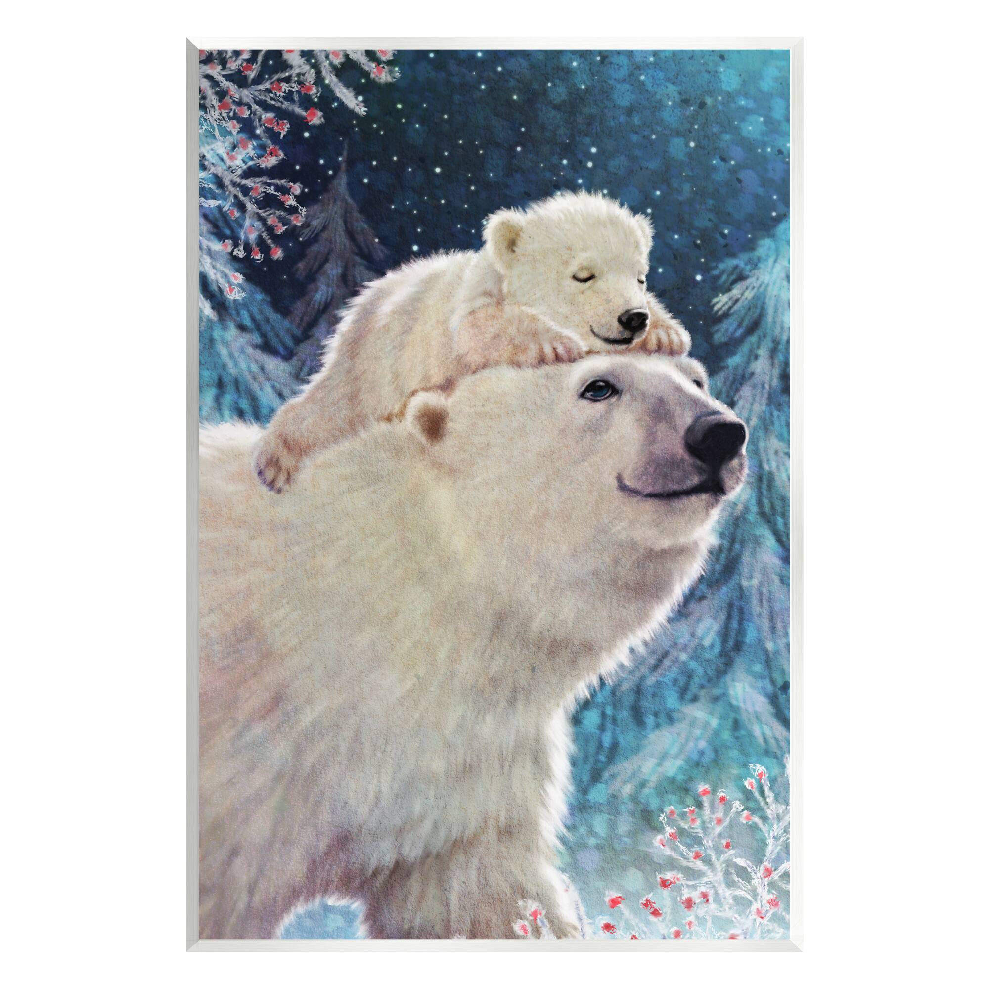 Stupell Industries Polar Bear &#x26; Cub Winter Scene Wall Plaque Art