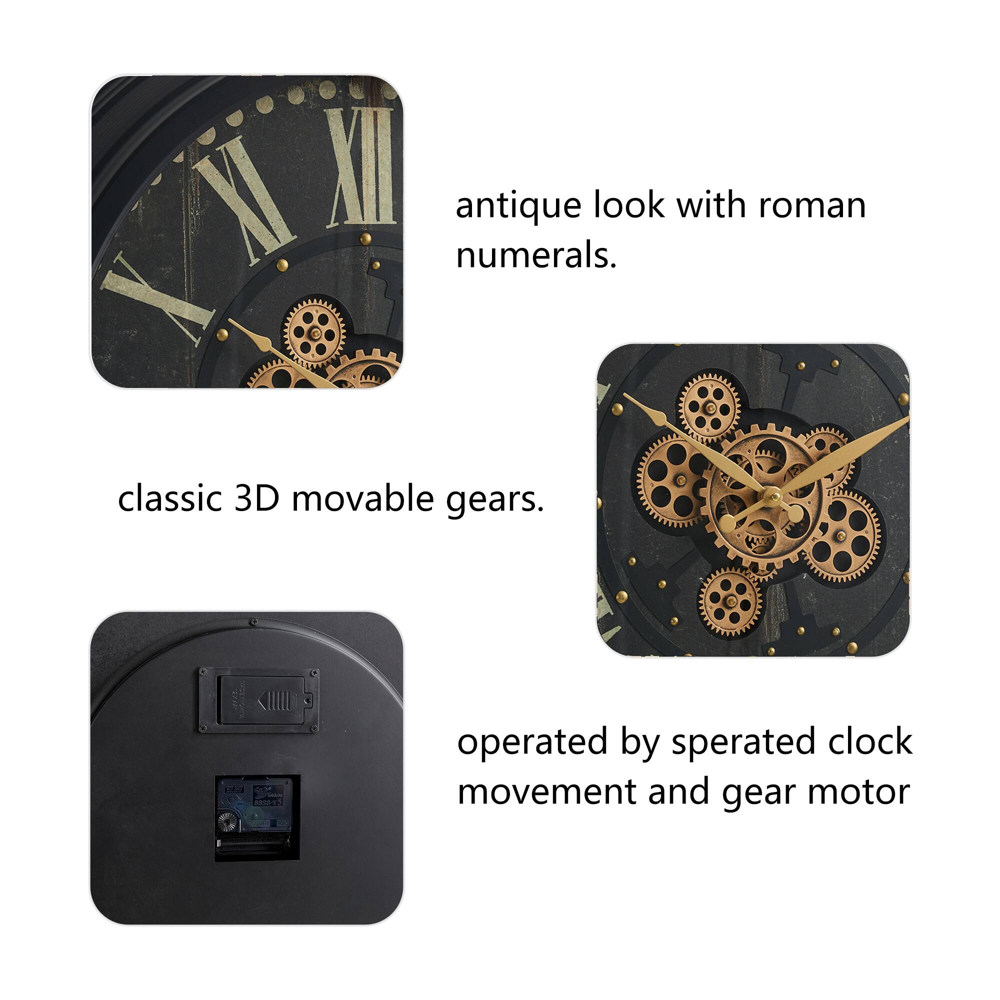Glitzhome&#xAE; 27.5&#x22; Oversized Vintage Round Black Gear Clock