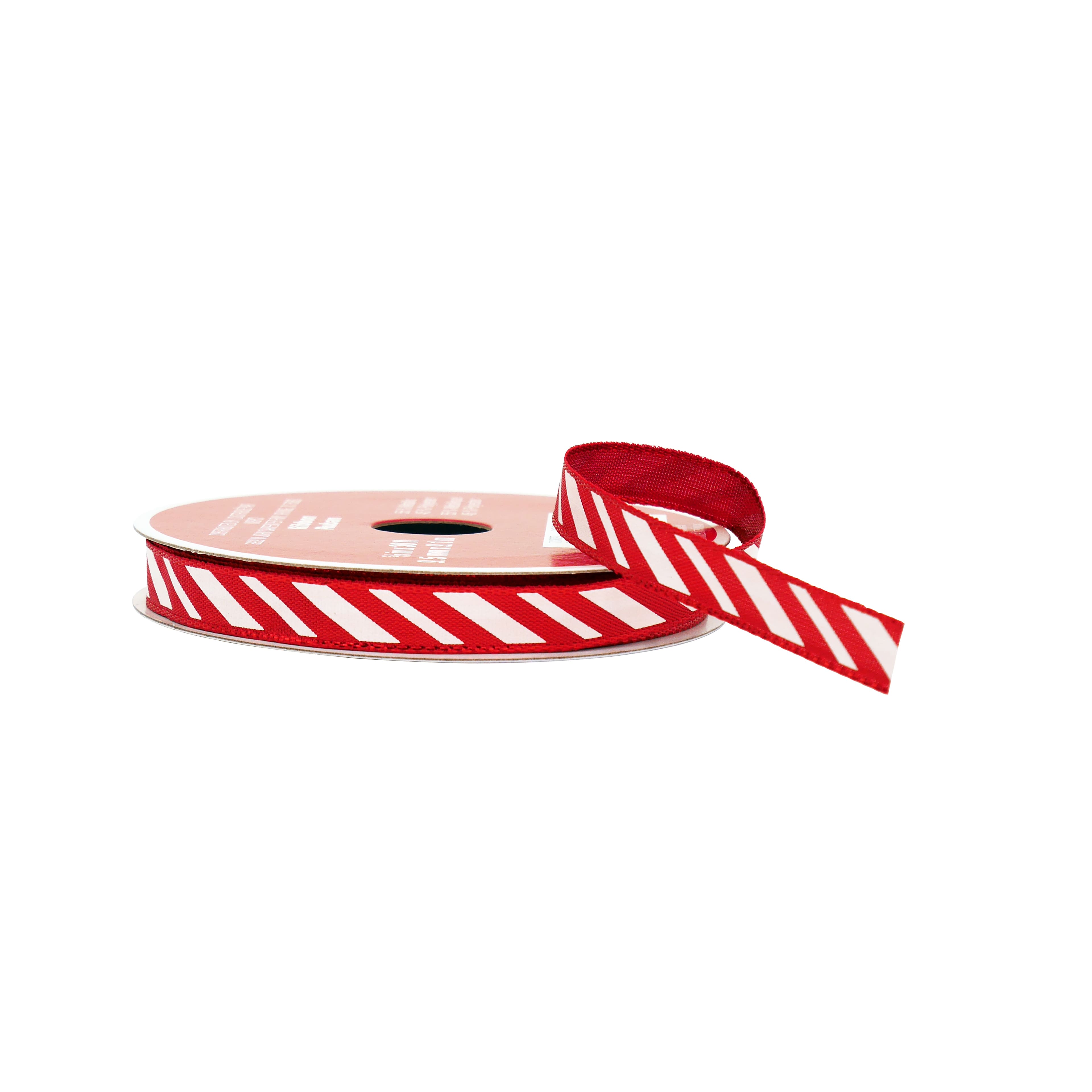 3/8&#x22; x 30ft. Red &#x26; White Diagonal Stripes Metallic Ribbon by Celebrate It&#xAE;