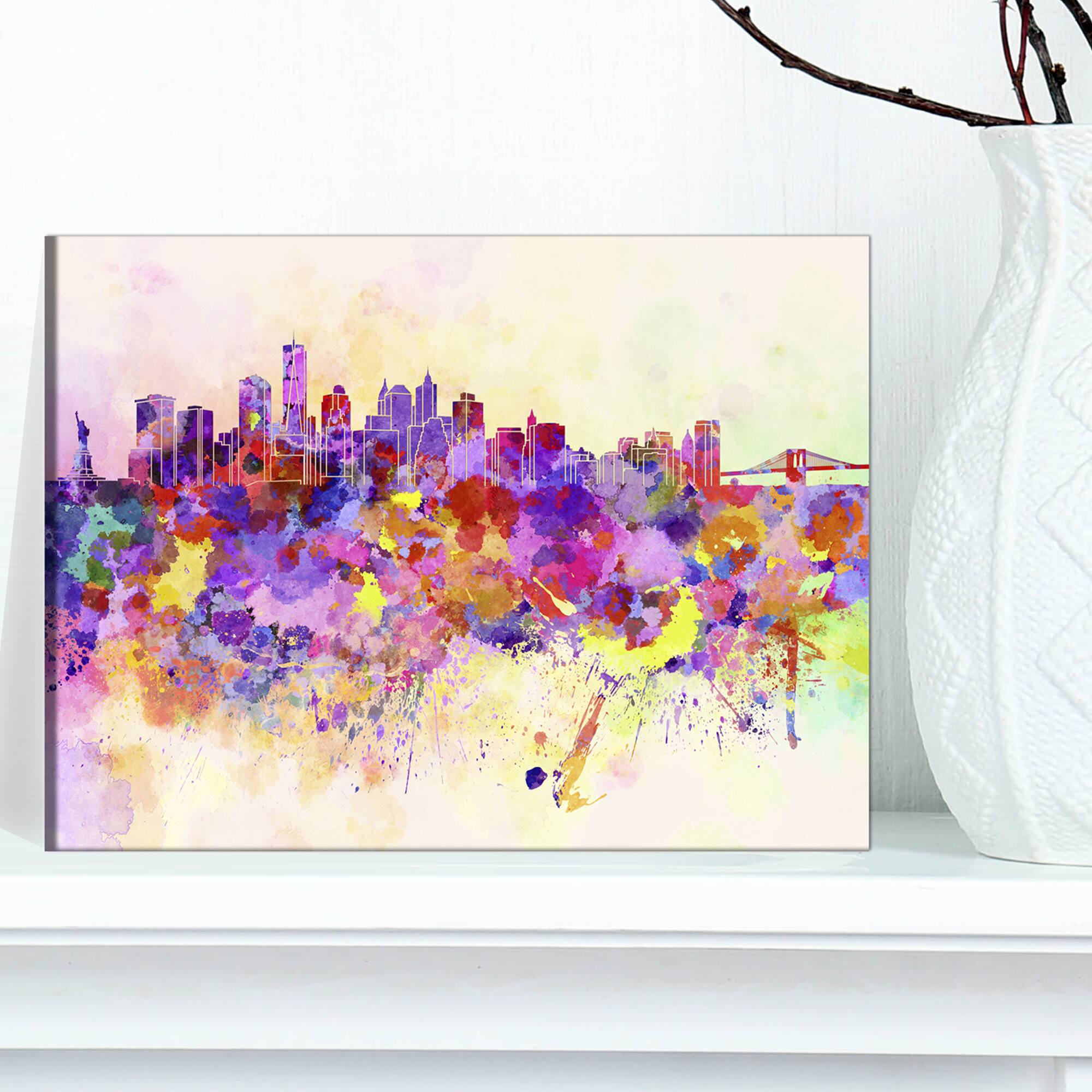Designart - Purple New York Skyline - Cityscape Canvas Art Print