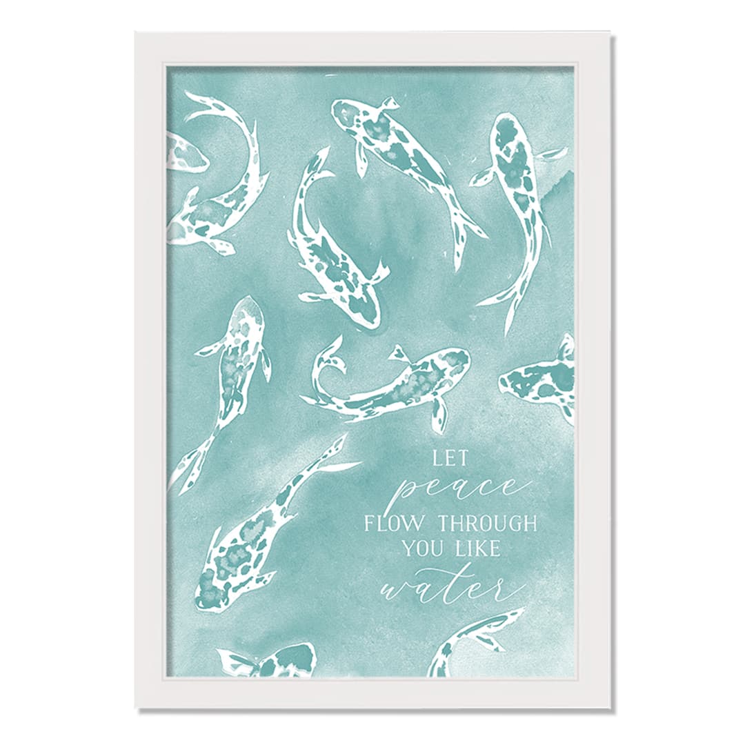 Watercolor Koi Let Peace Flow like Water White Framed Wall Décor