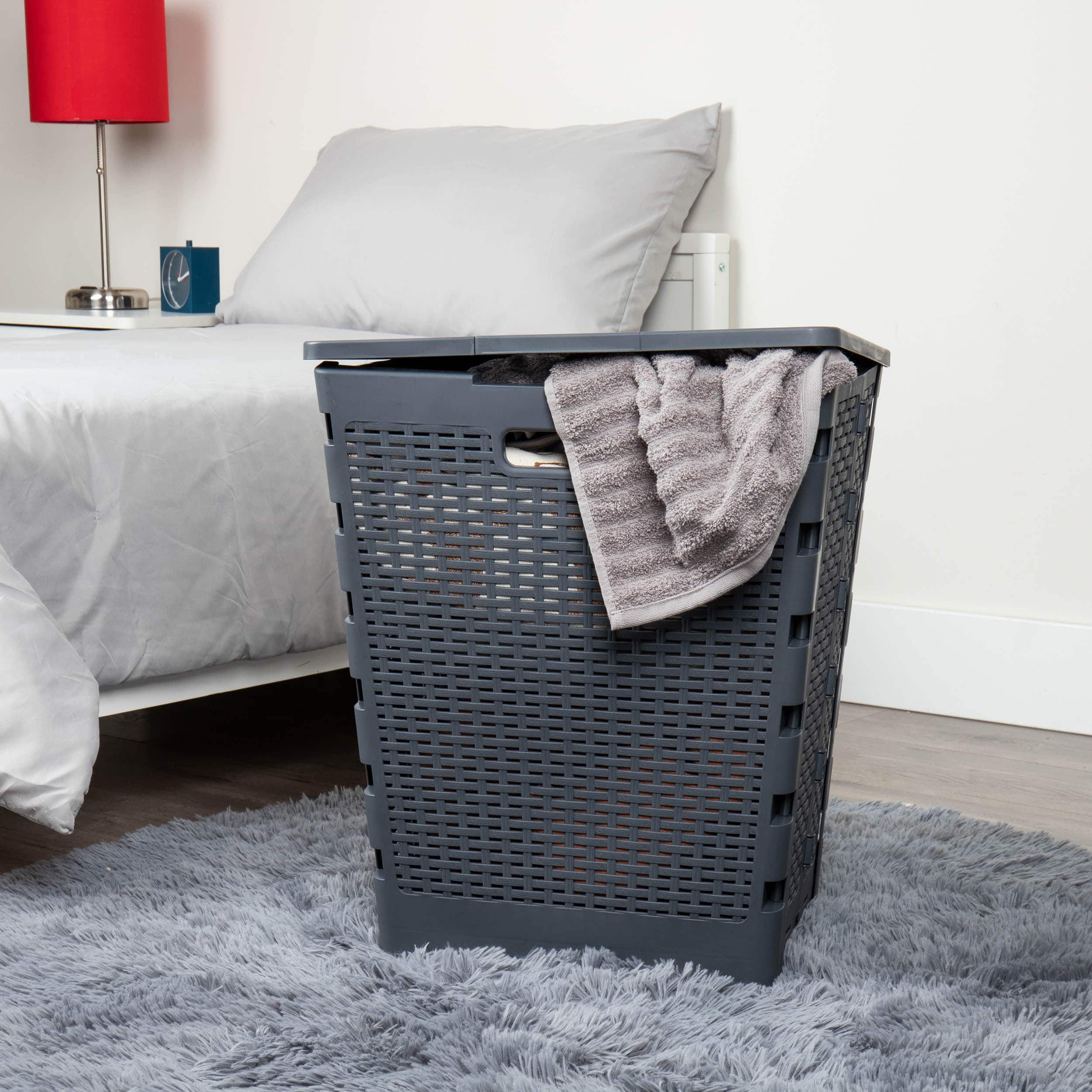 Mind Reader 21&#x27;&#x27; Gray Folding Laundry Hamper Basket with Cutout Handles