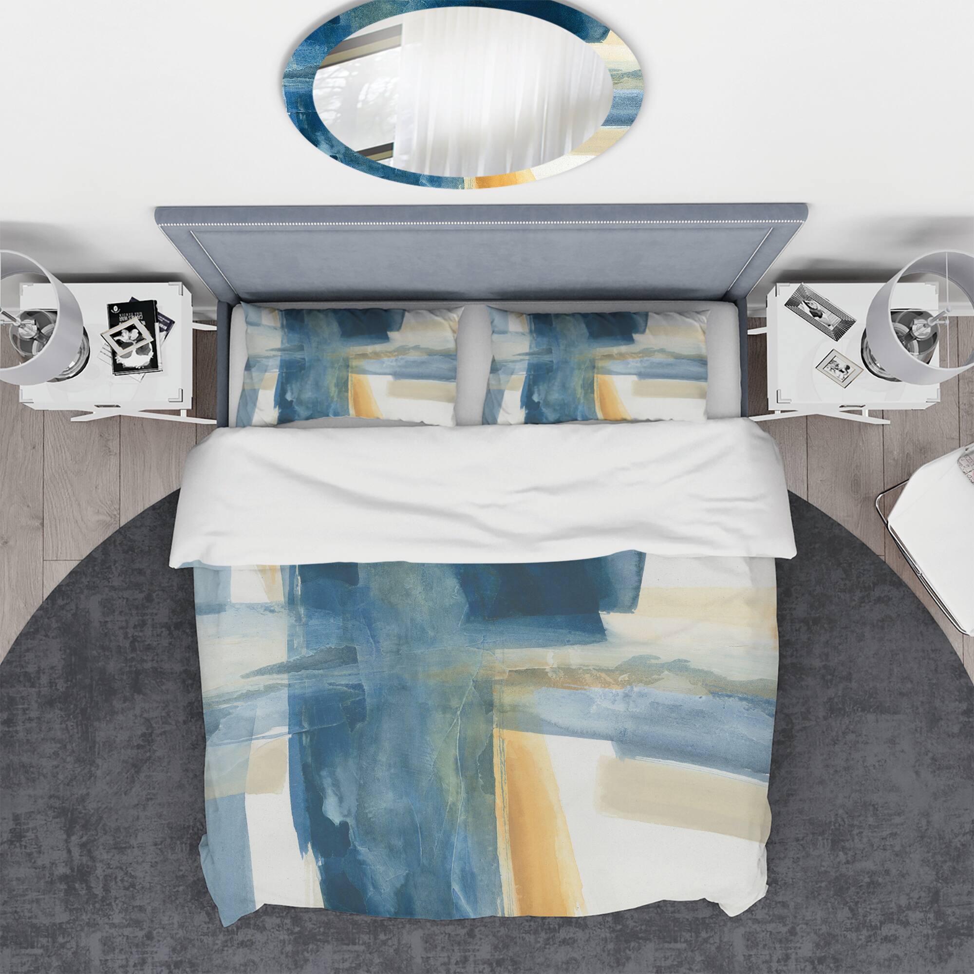 Designart &#x27;Indigo Panel VI&#x27; Geometric Bedding Set - Duvet Cover &#x26; Shams